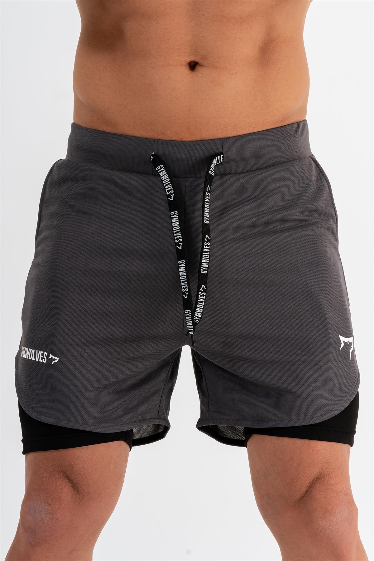 Gymwolves Erkek Spor Şort Çift Katmanlı | Dark Gray | Comfortable Serisi |