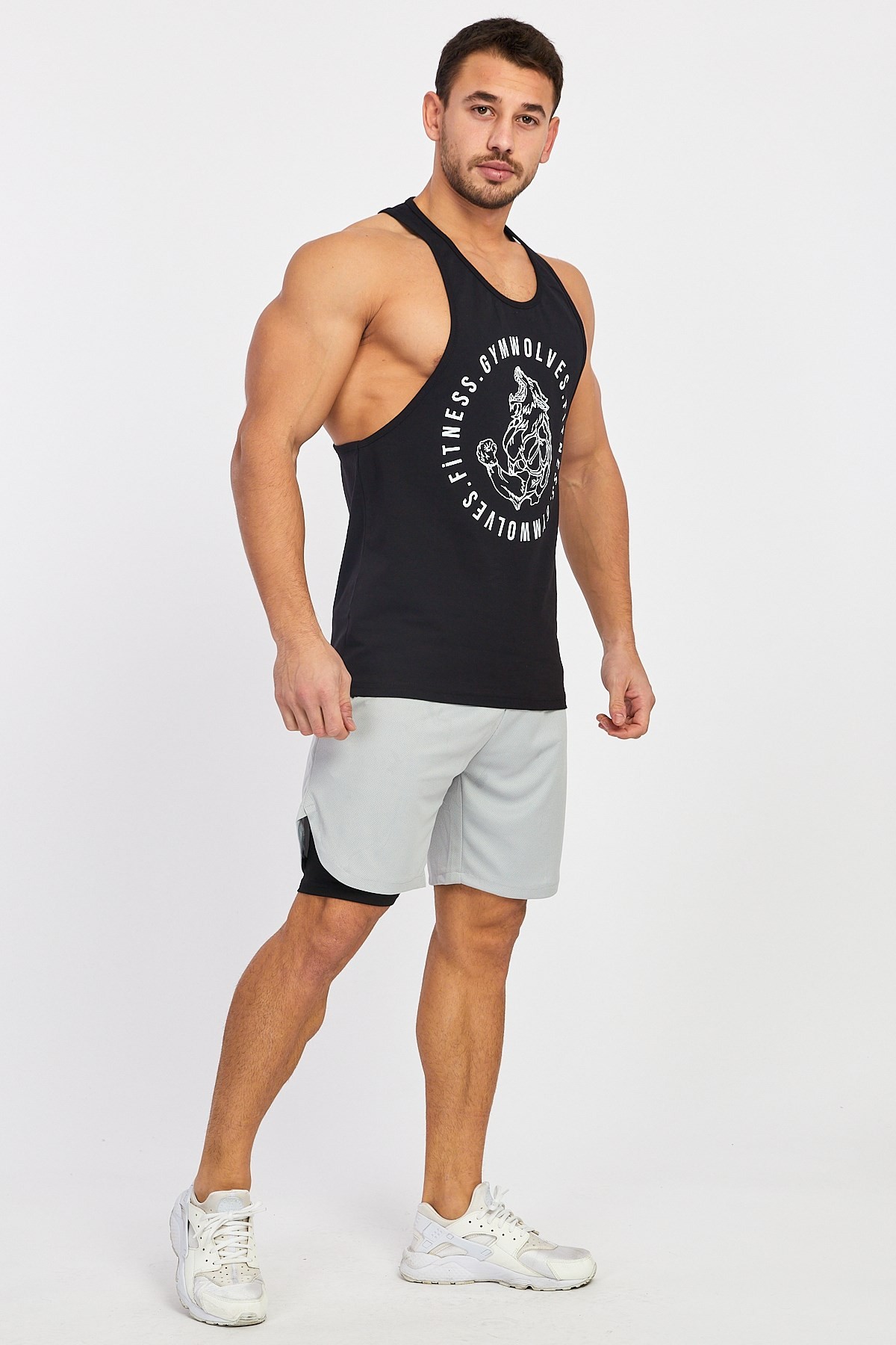 Gymwolves Erkek Spor Atleti | Stringer | Workout Tanktop | Siyah | Wolf Serisi