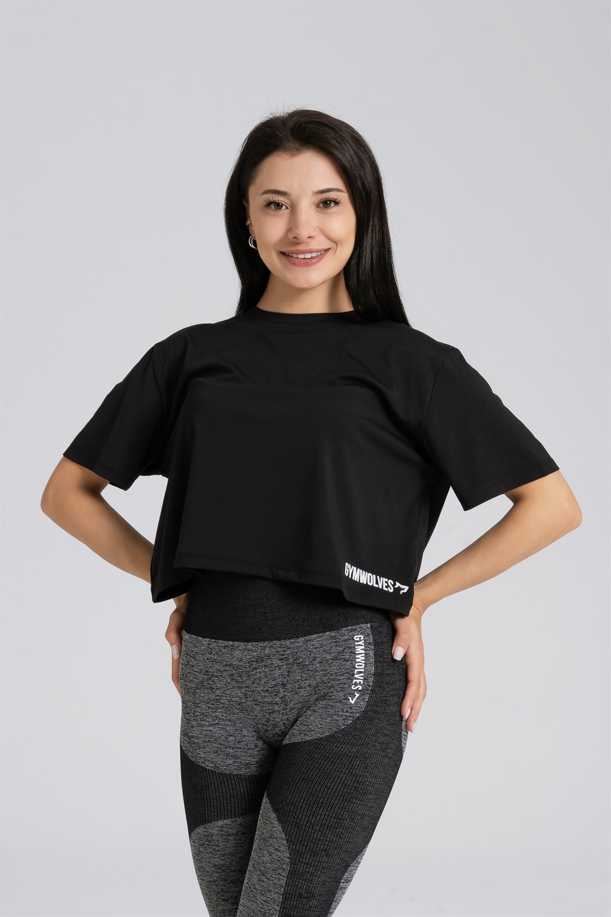 Gymwolves Relax Kadın Crop Tops | Siyah | Cotton Serisi |