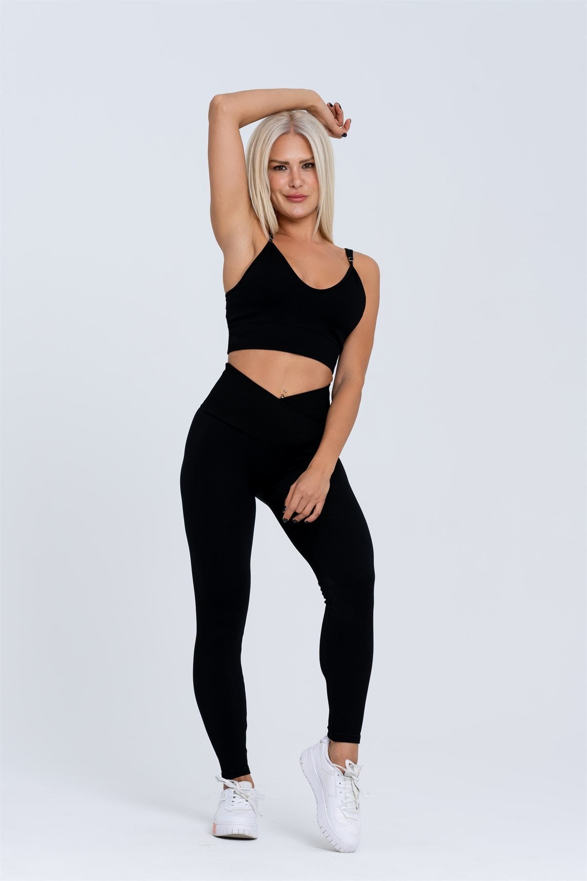 Gymwolves Dikişsiz Spor Tayt | Siyah | Seamles Leggings | Fitilli | Anvelop Model |