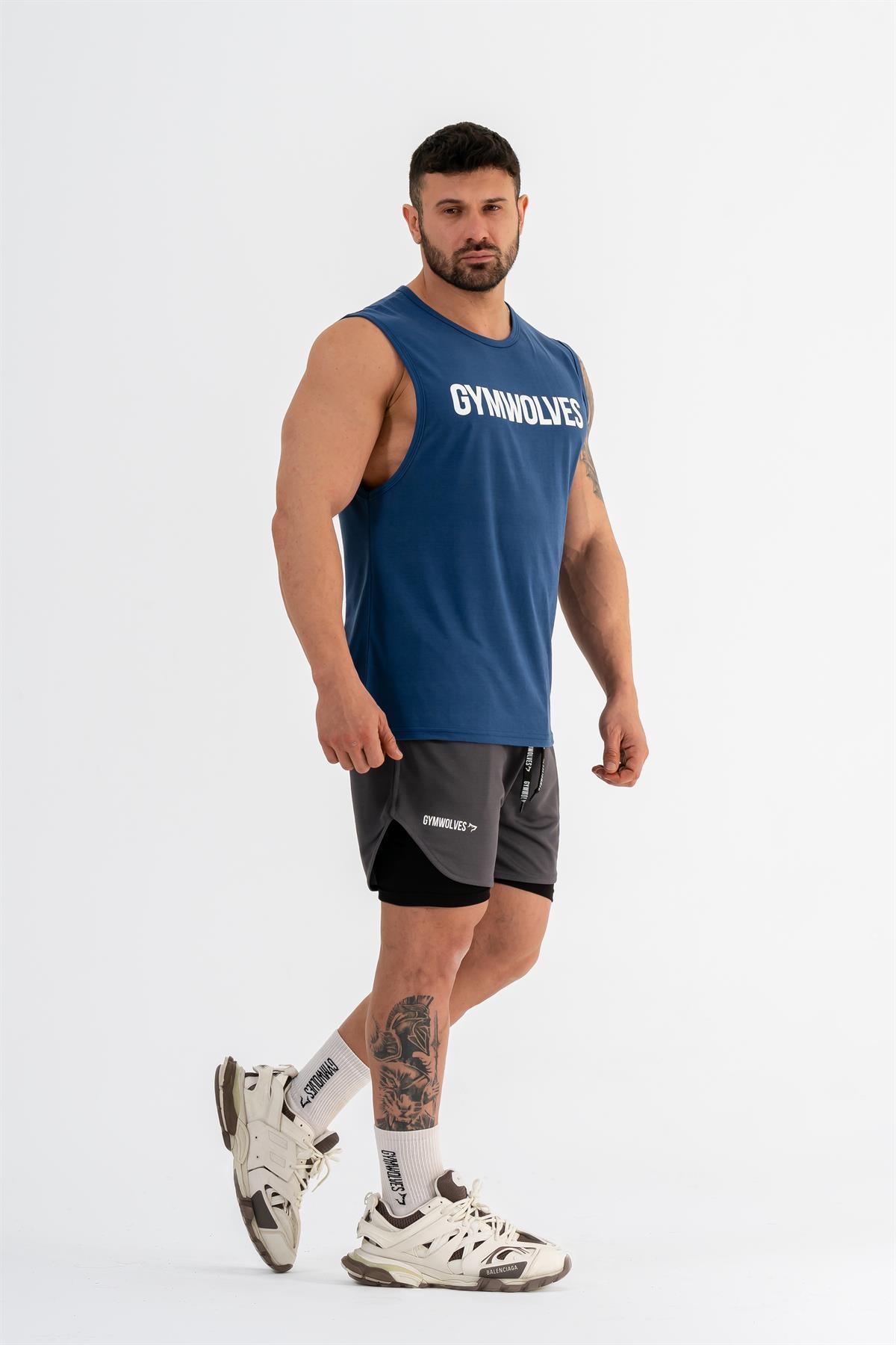 Gymwolves Erkek Kolsuz T-Shirt | Erkek Spor T-shirt | İndigo | Workout Tanktop |
