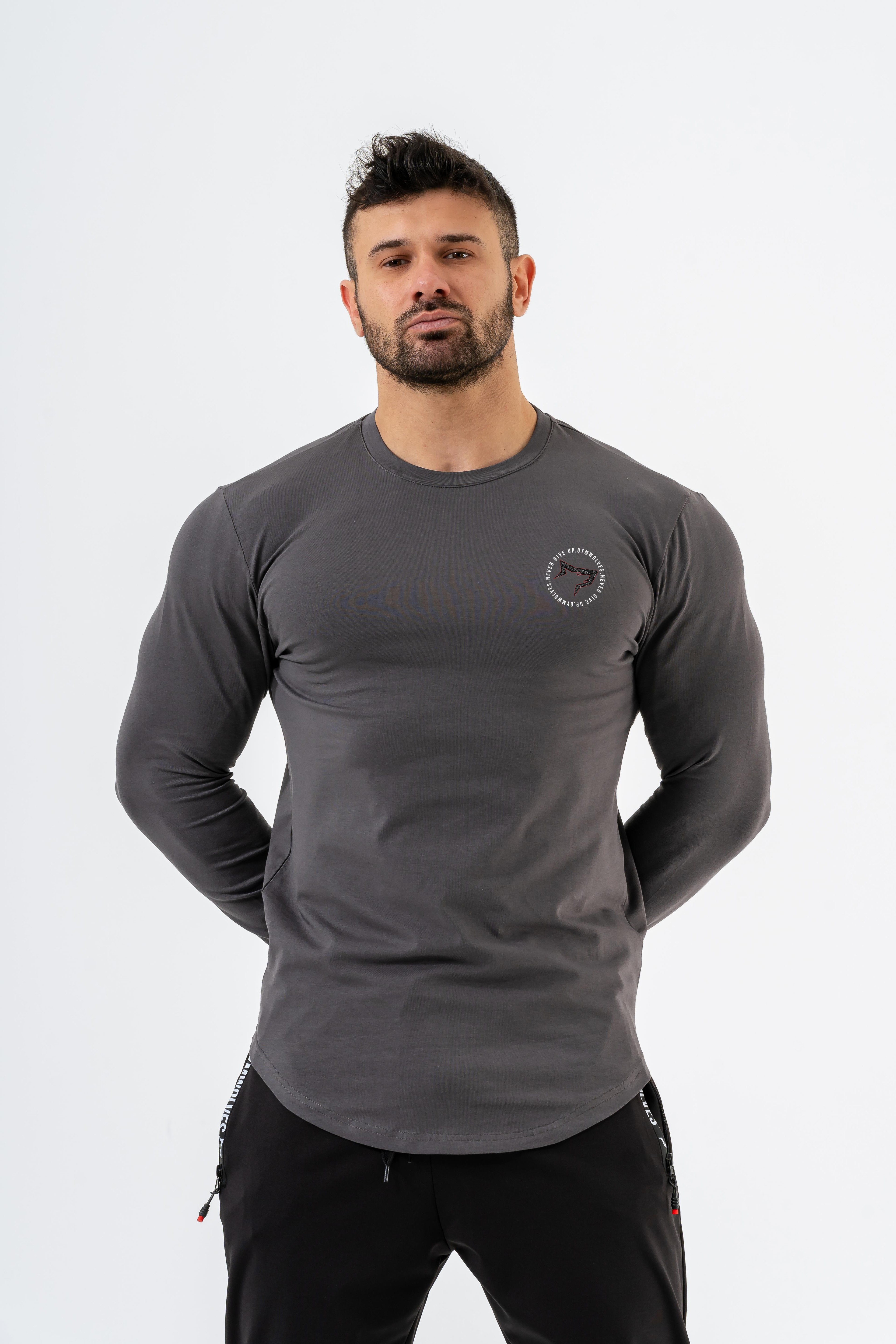 Gymwolves Erkek Spor Body | Erkek Uzun Kollu Spor T-Shirt | Füme |