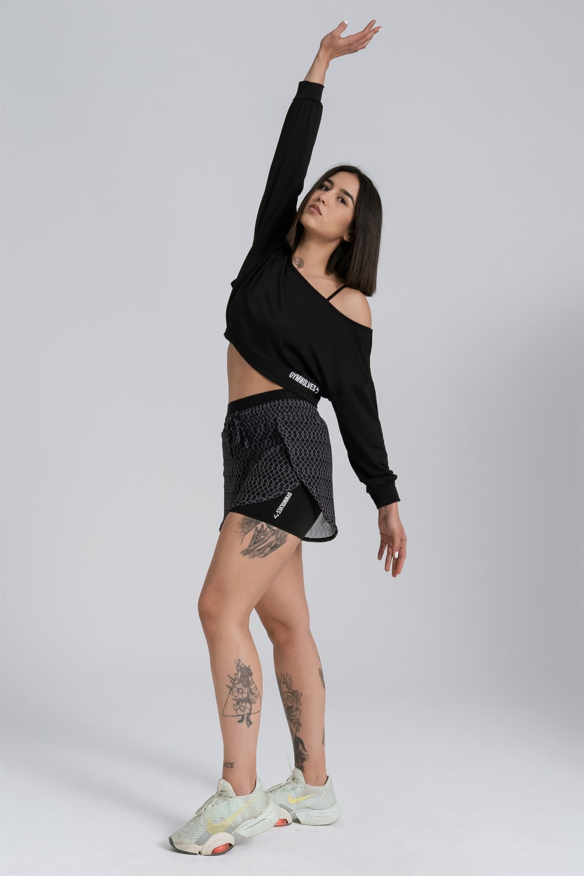 Gymwolves Kayık Yaka Uzun Kollu Crop T-Shirt | Cotton Serisi |