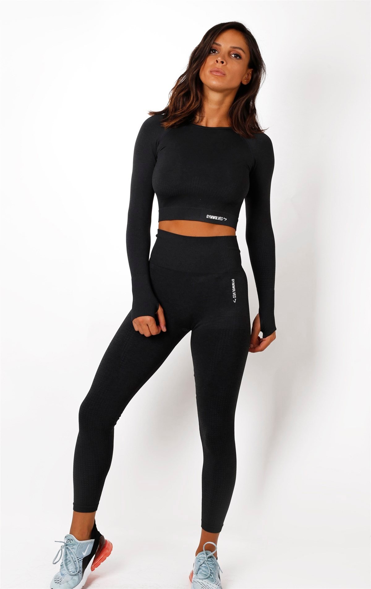 Gymwolves Kadın Uzun Kollu Dikişsiz Spor Tişört | Crop Tops | Açık Gri | Activated Serisi |