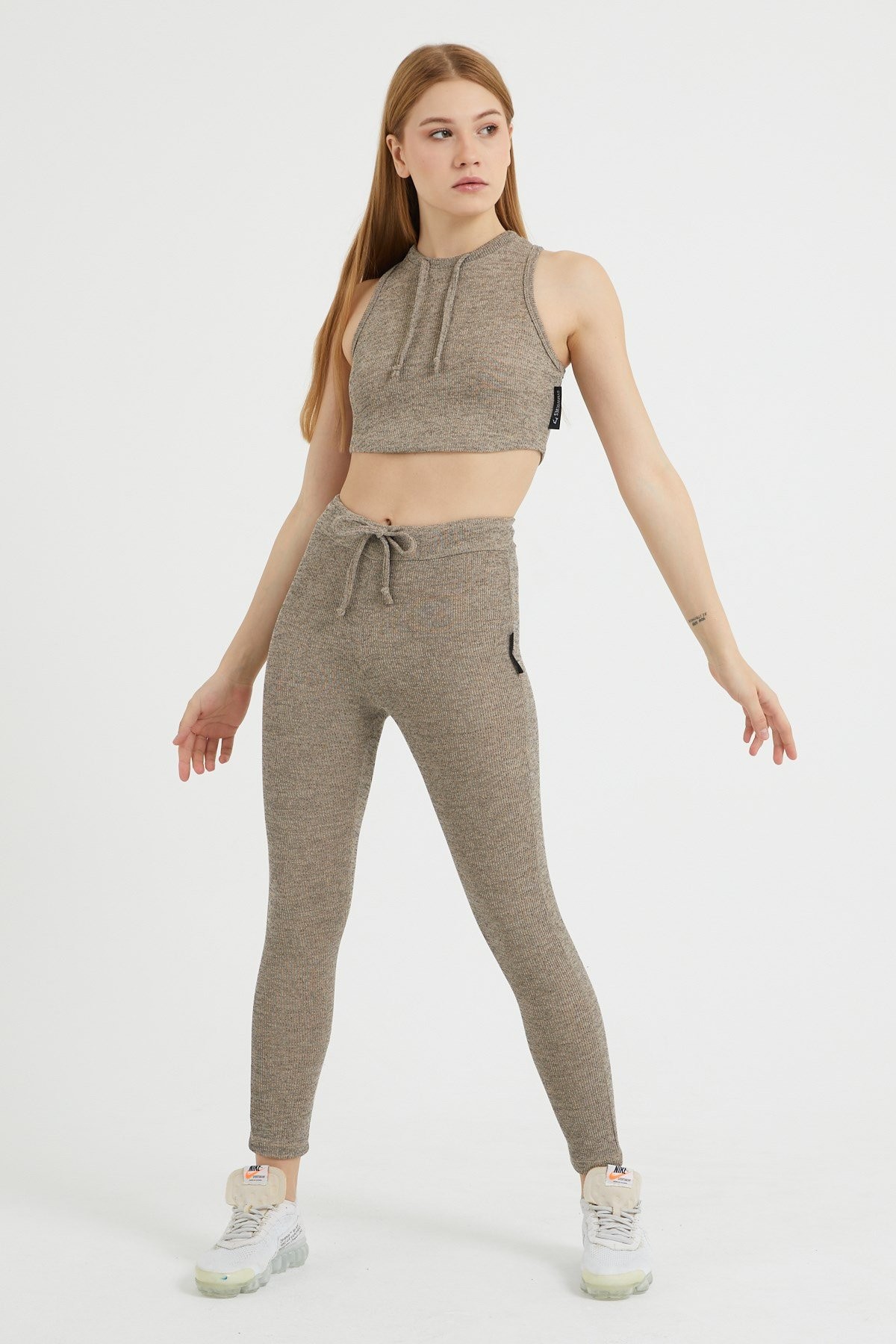 Gymwolves Kadın Eşofman Takımı 3 lü Set | Kahverengi | Bra | Hoodie | Bottom |
