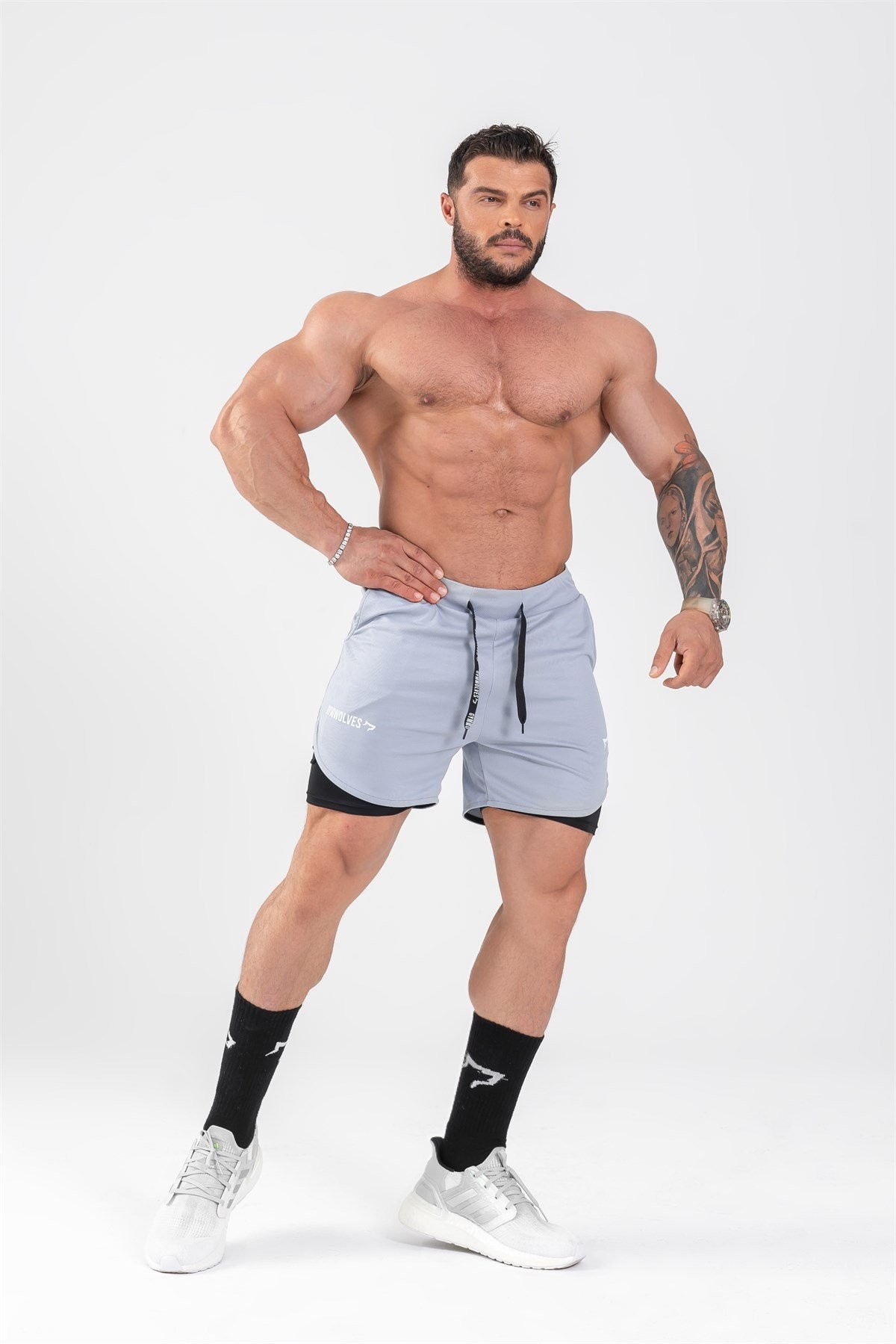 Gymwolves Erkek Spor Şort Çift Katmanlı | Light Gri | Comfortable Serisi |