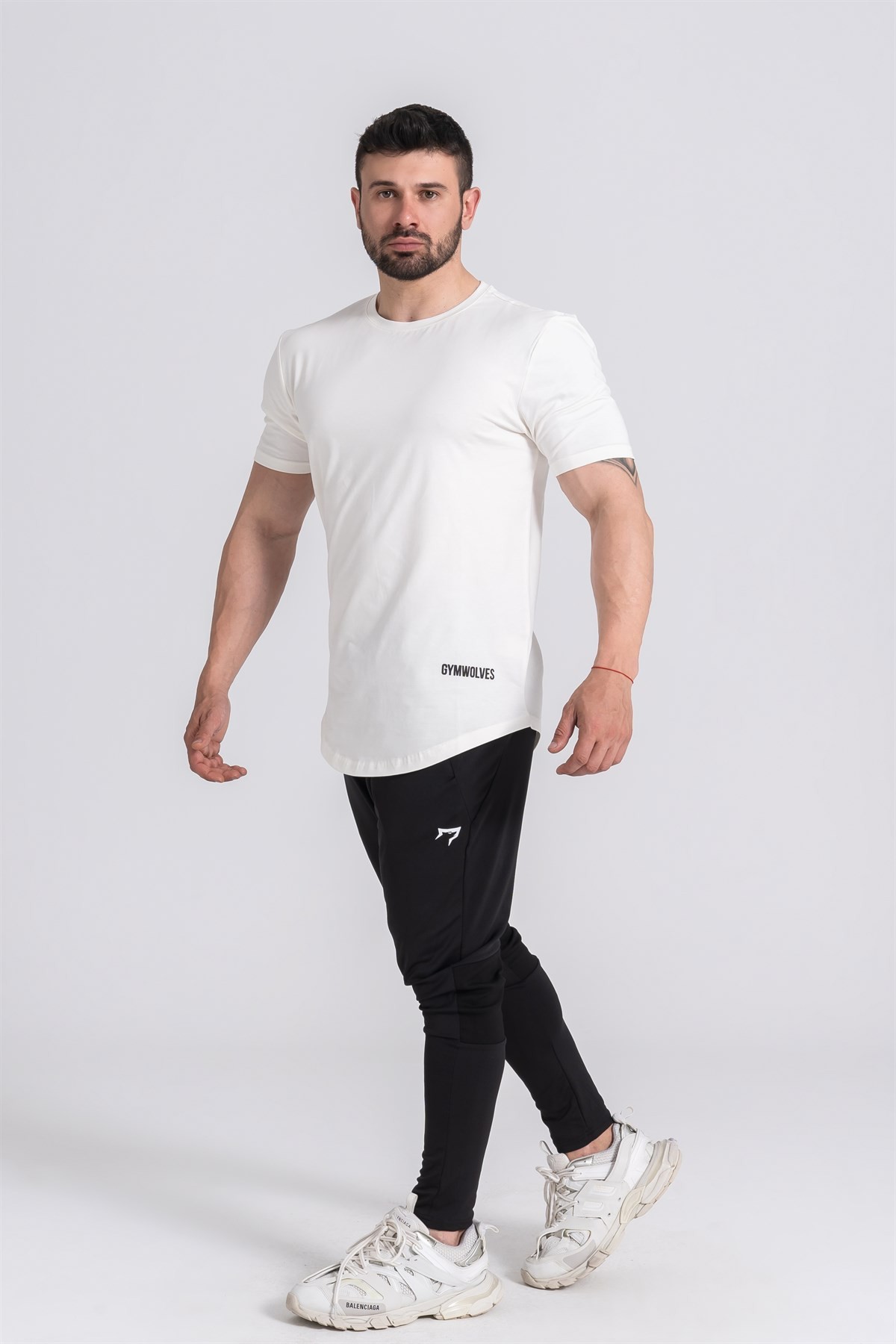 Gymwolves Erkek Spor T-Shirt | T-shirt | Workout Tanktop | Krem | Never Give Up |