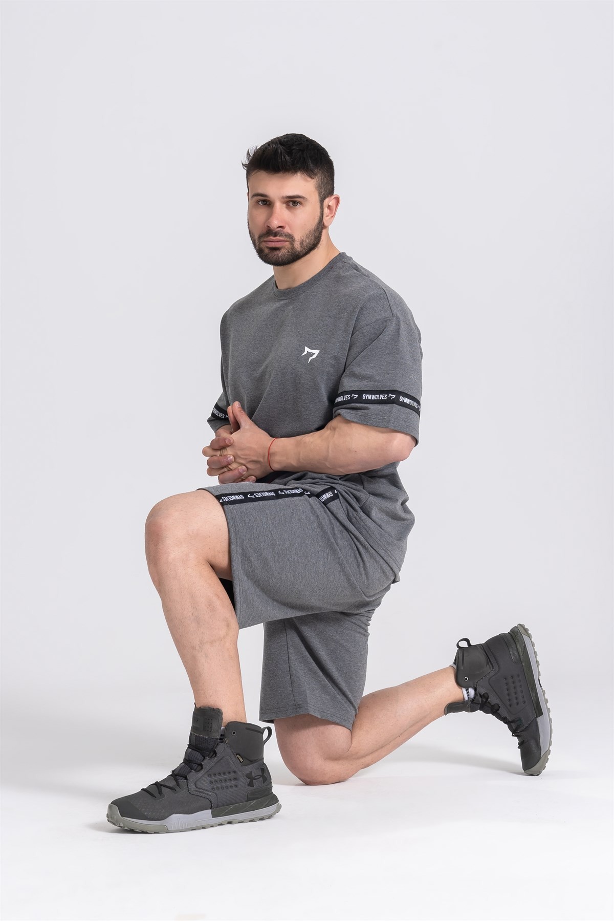 Gymwolves Erkek Şortlu Eşofman Takımı | Gri | Over Size Şortlu Eşofman Takımı|