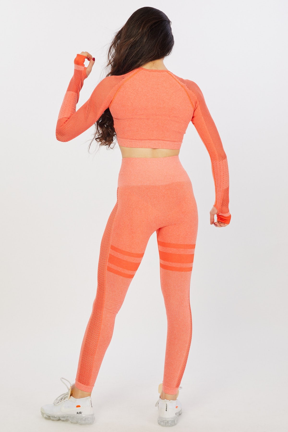 Gymwolves Kadın Uzun Kollu Dikişsiz Spor Tişört | Crop Tops | Turuncu | Queen Serisi |