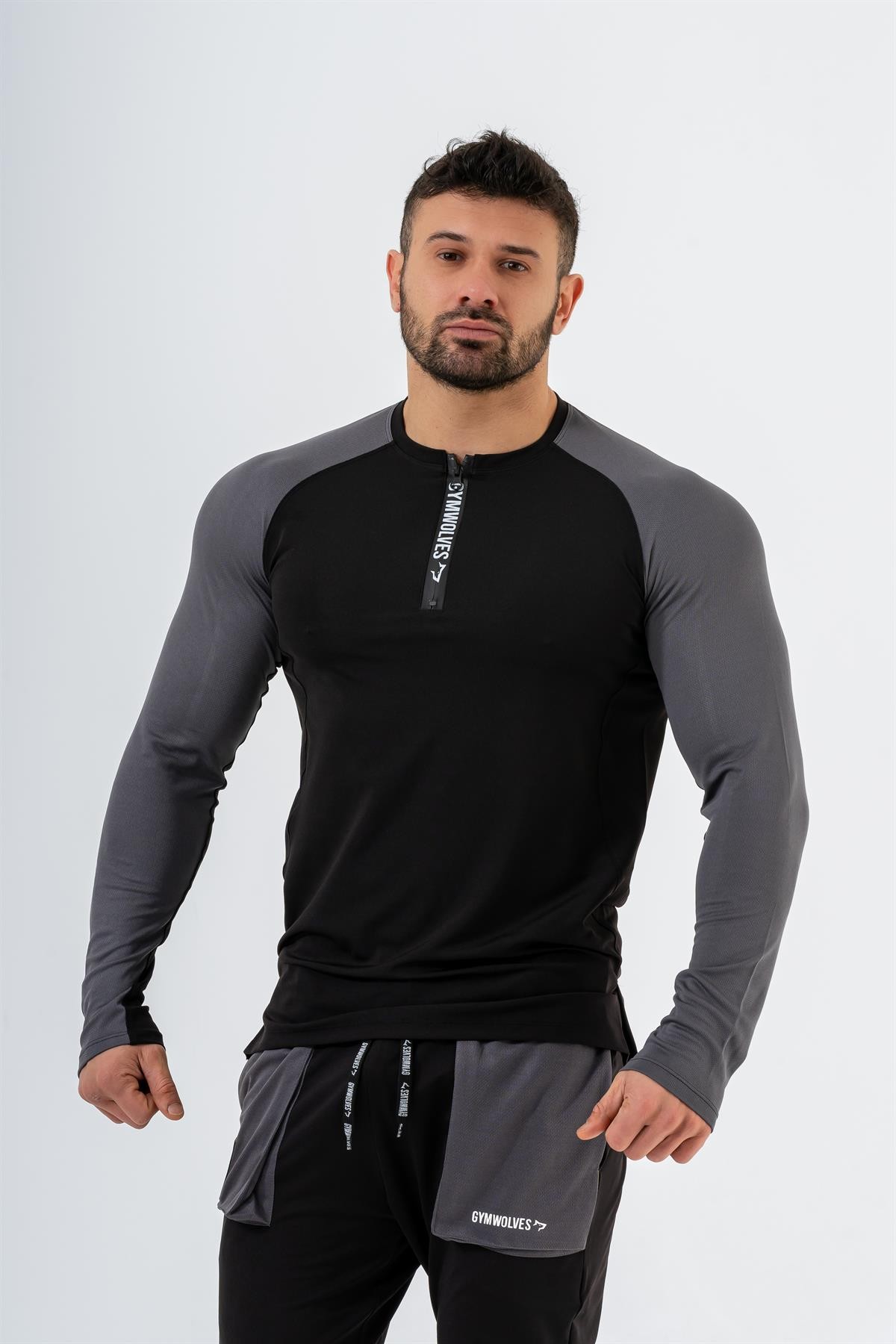 Gymwolves Erkek Spor Body | Gri | Uzun Kollu Spor T-Shirt  | AirPro Serisi |