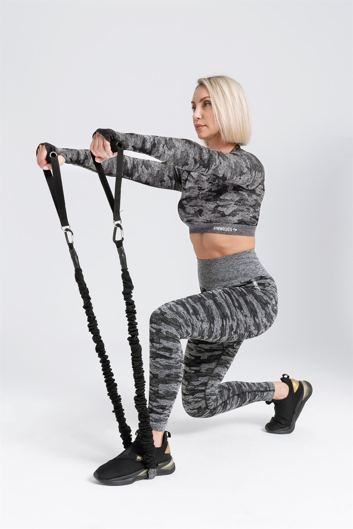 Gymwolves Kadın Uzun Kollu Dikişsiz Spor Tişört | Crop Tops | Siyah | Action Serisi Serisi |