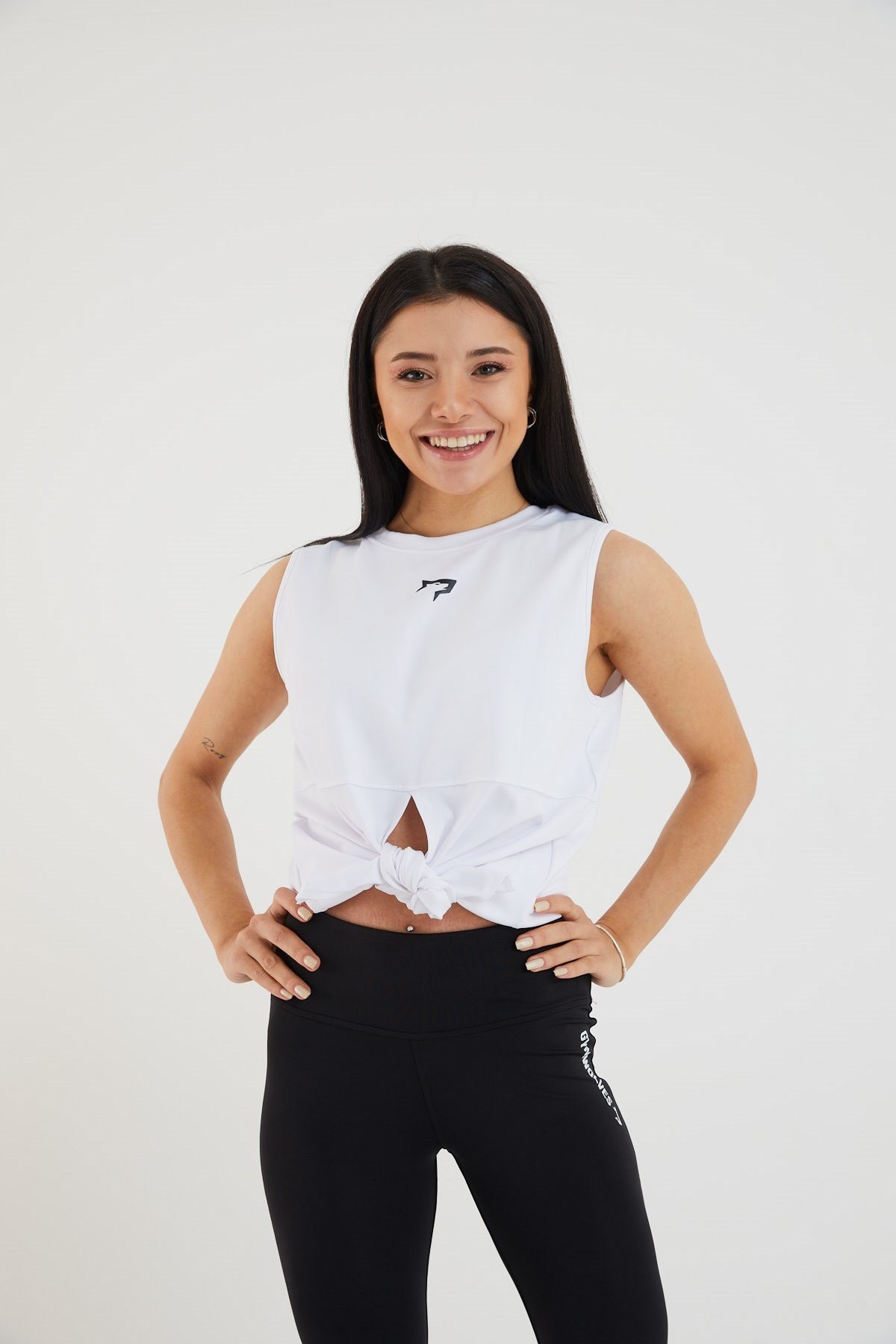 Gymwolves Kadın Spor T-Shirt / Beyaz | Çift Taraf Giyilebilir Yırtmaçlı
