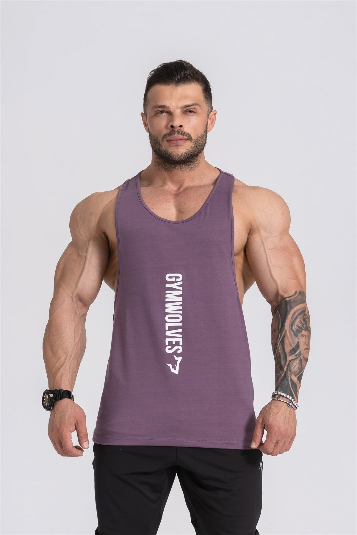 Gymwolves Spor Atleti | Stringer | Mor | Workout Tanktop | Comfortable Serisi