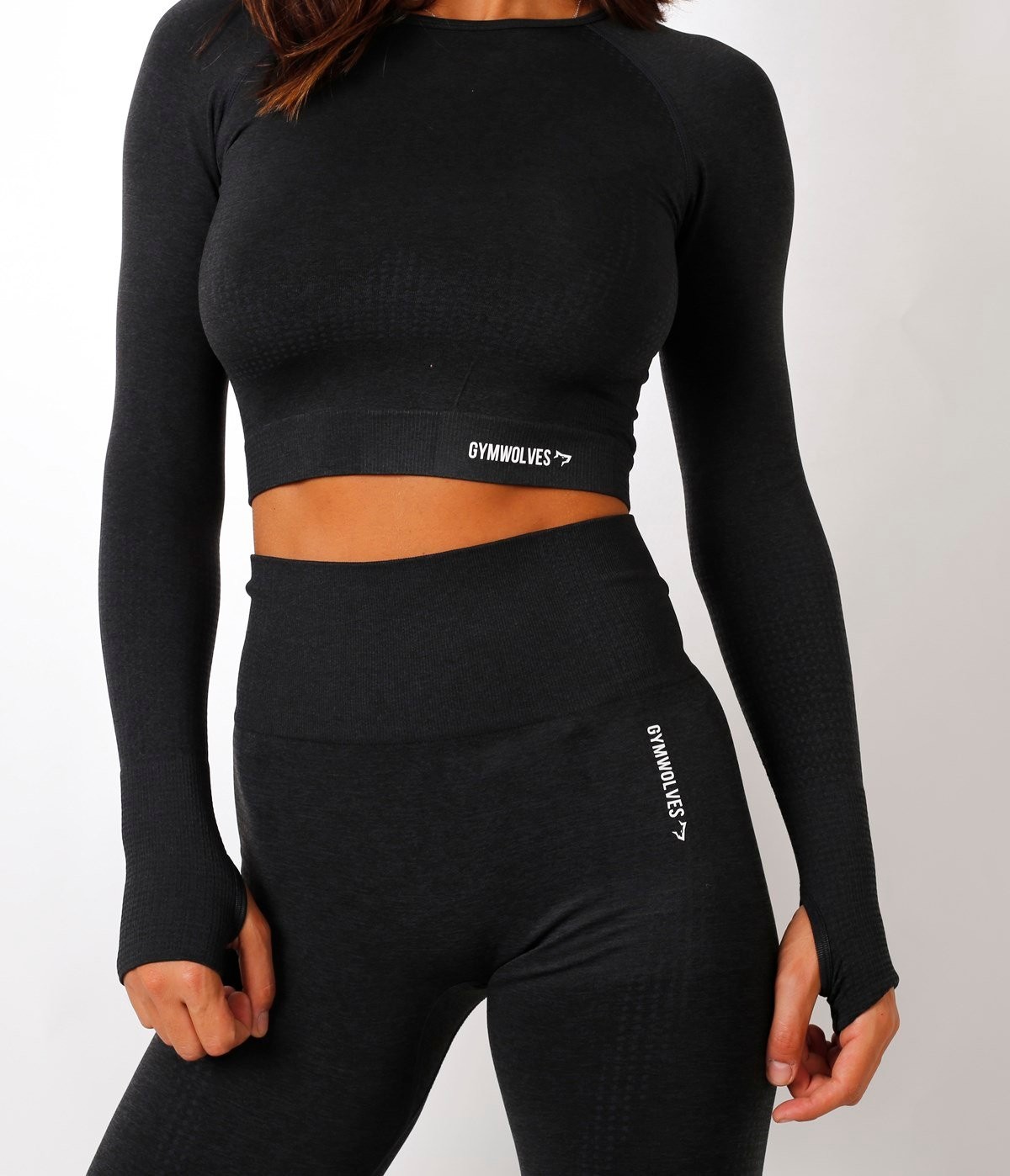Gymwolves Kadın Uzun Kollu Dikişsiz Spor Tişört | Crop Tops | Açık Gri | Activated Serisi |