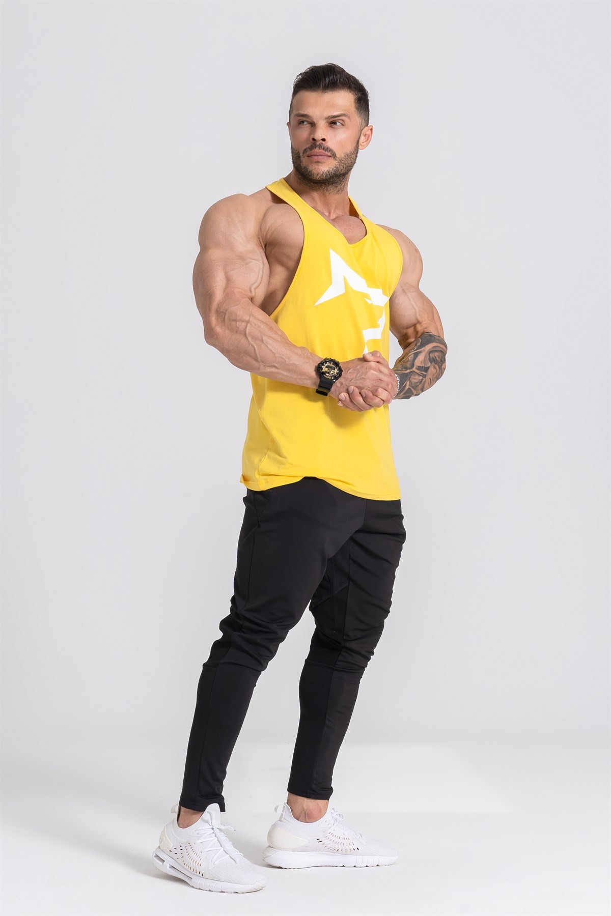 Gymwolves Erkek Spor Atleti | Stringer | Workout Tanktop | Sarı | Wolf Serisi