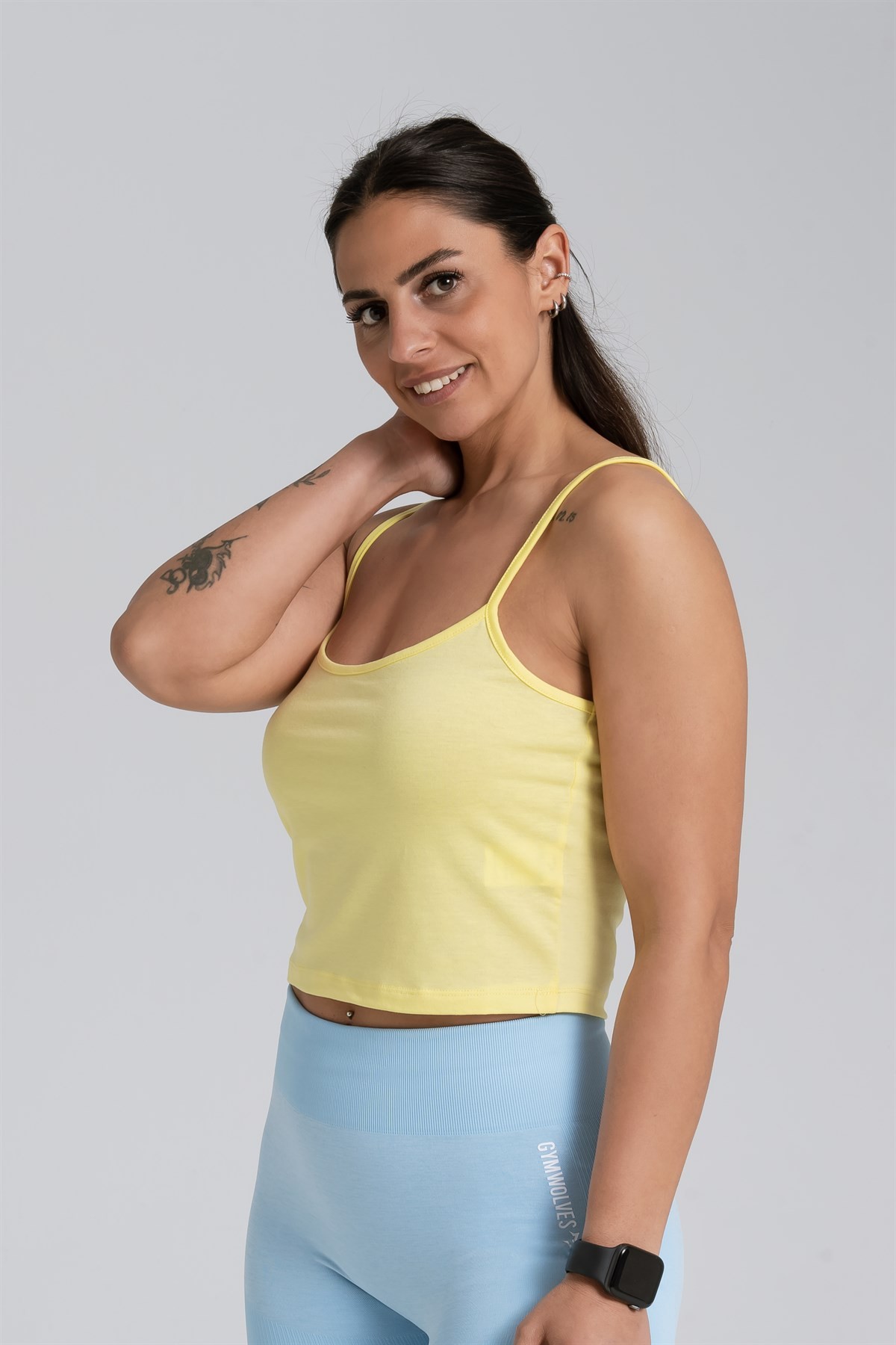 Gymwolves Askılı Body Crop Tops | Sarı | Cotton Serisi |
