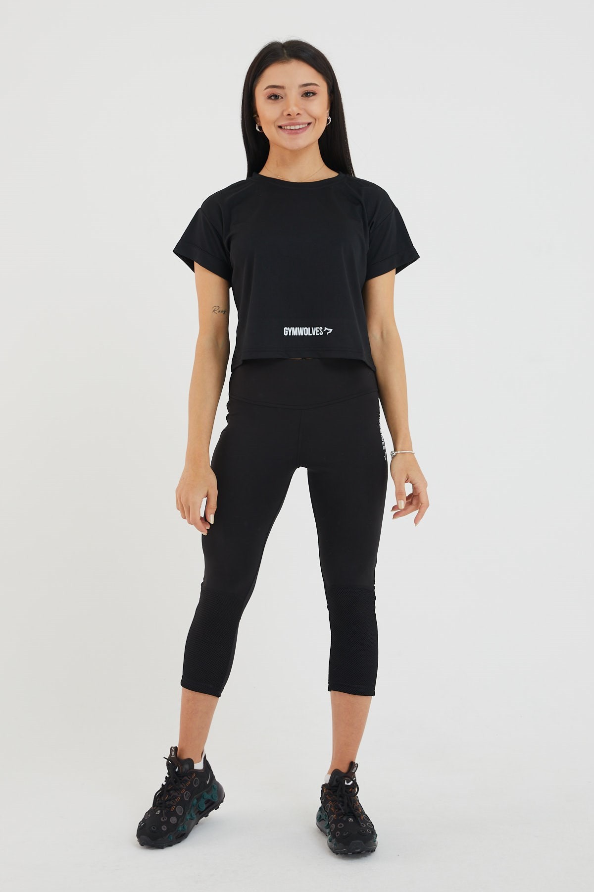 Gymwolves Kadın T-Shirt Crop | Siyah | Spor Tshirt |