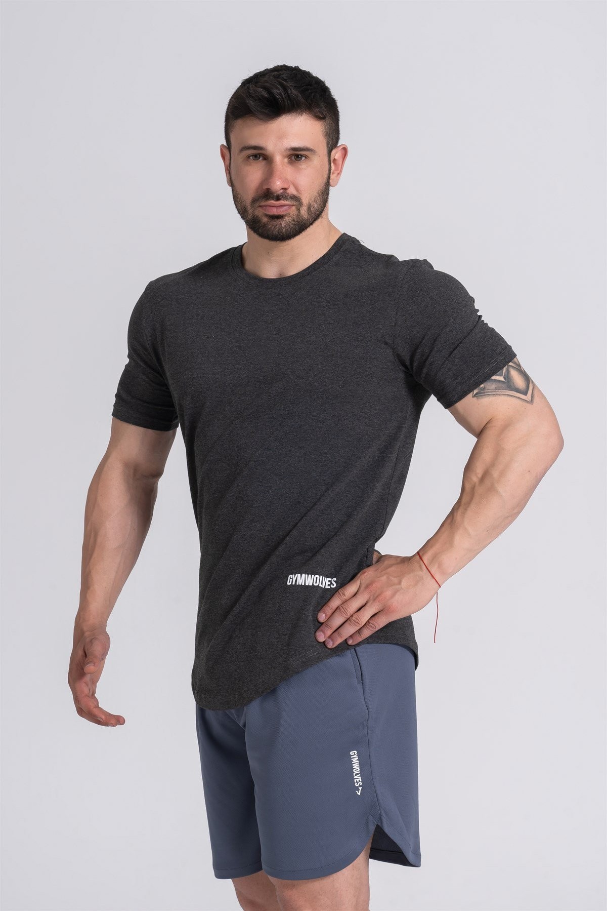Gymwolves Erkek Spor T-Shirt | T-shirt | Workout Tanktop | Siyah Melanj | Never Give Up |