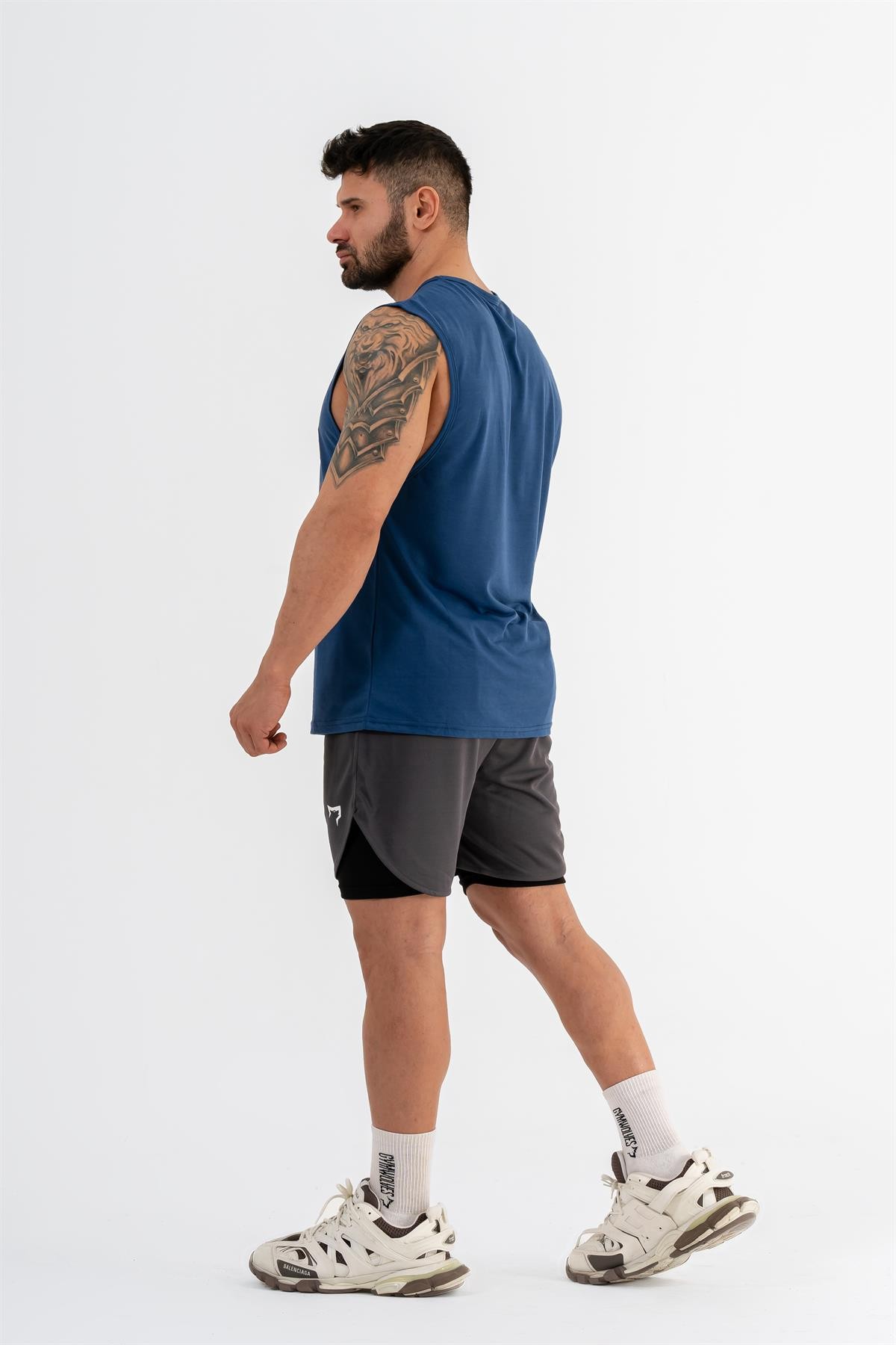 Gymwolves Erkek Kolsuz T-Shirt | Erkek Spor T-shirt | İndigo | Workout Tanktop |