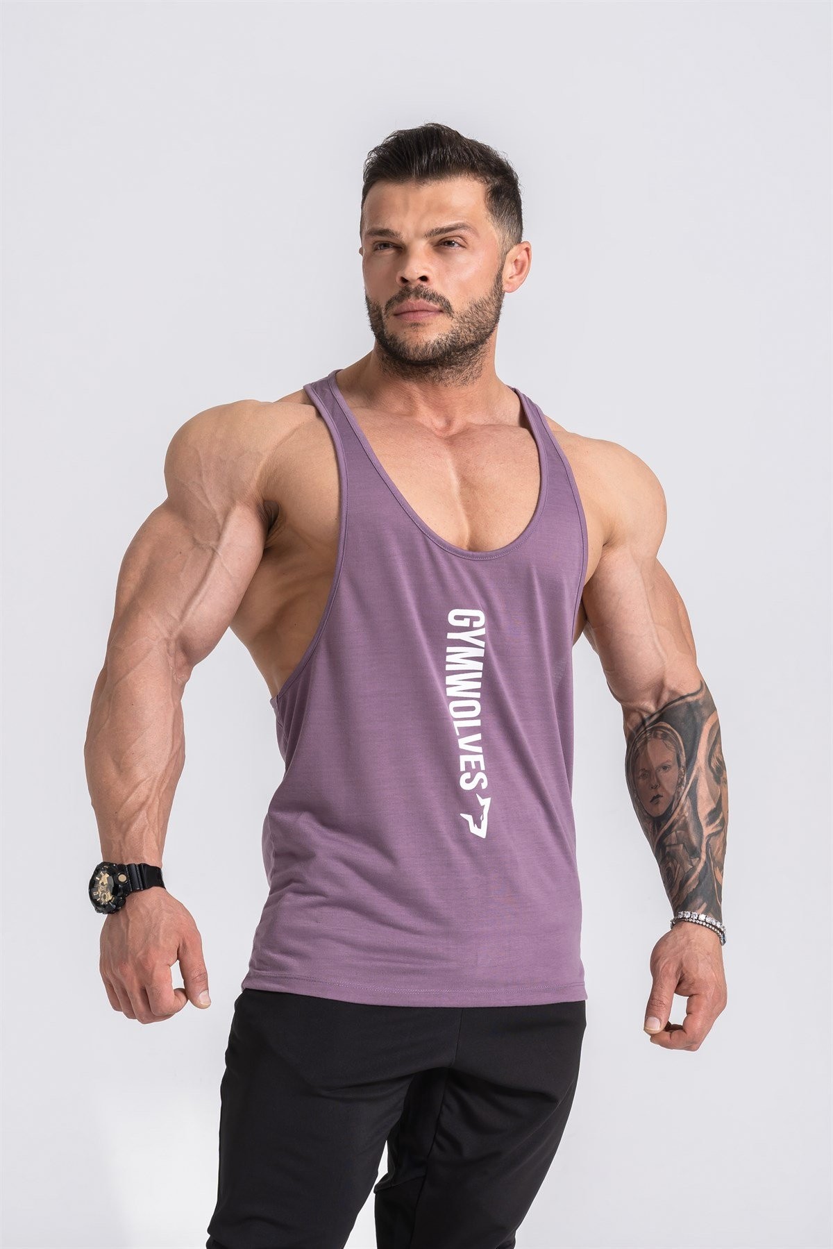 Gymwolves Erkek Spor Atleti İnce Askılı | Stringer | Mor | Workout Tanktop |