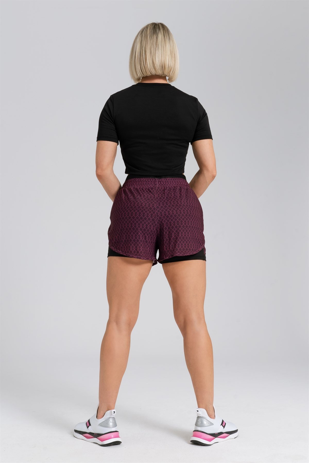Gymwolves Kadın Spor Şort | İki Konbinasyon Bir Arada | Taytlı Spor Şort | Bordo | Comfortable Serisi |