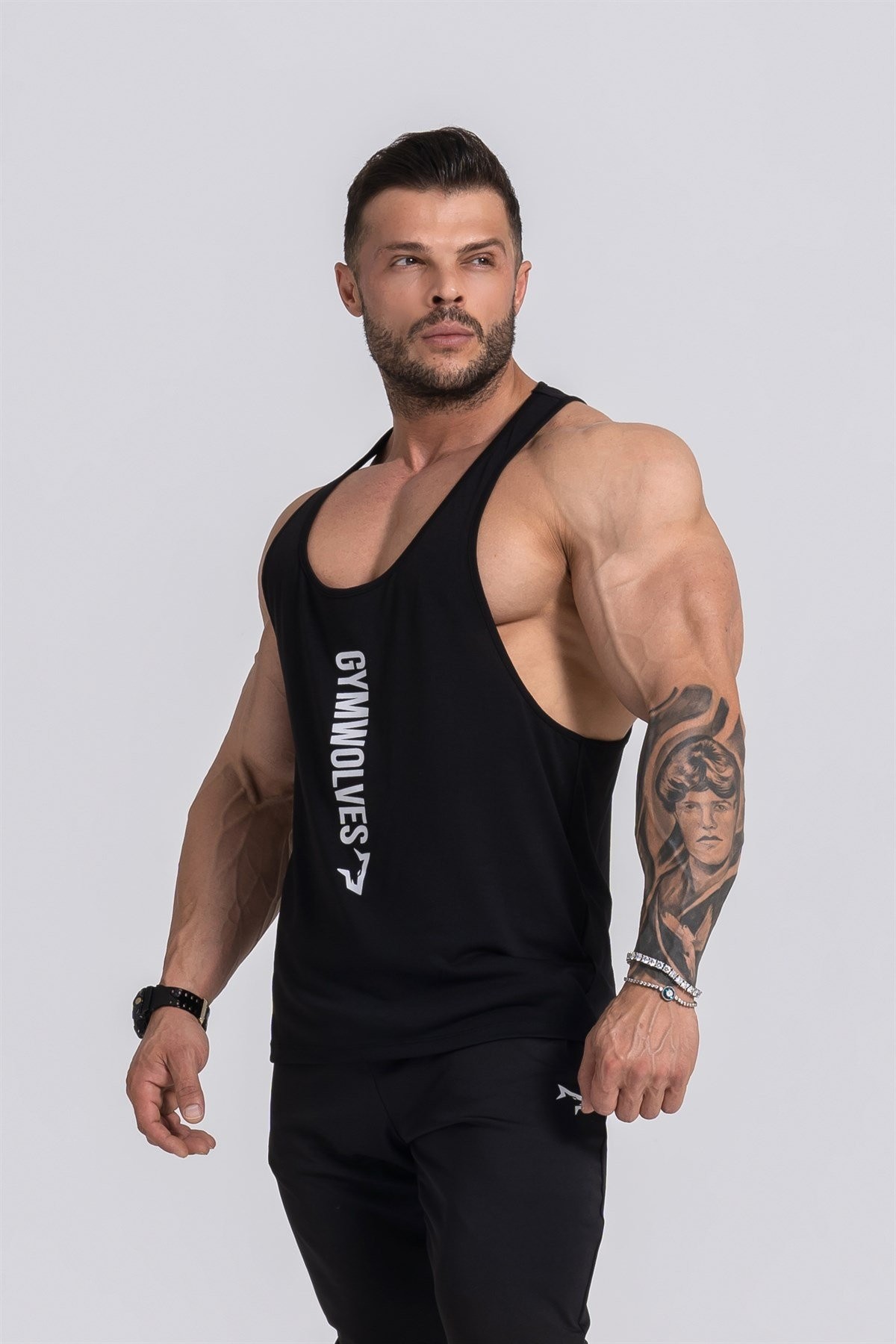 Gymwolves Erkek Spor Atleti İnce Askılı | Siyah | Stringer | Workout Tanktop |