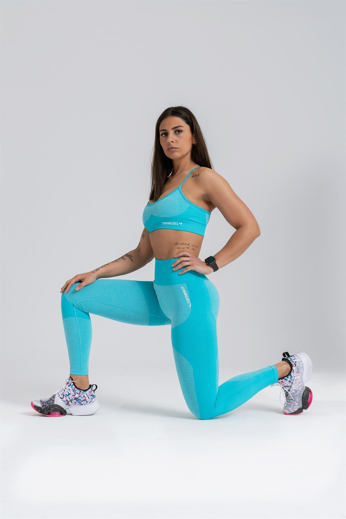 Gymwolves Dikişsiz Spor Tayt | Seamles Leggings | Turkuaz | Strong Serisi |