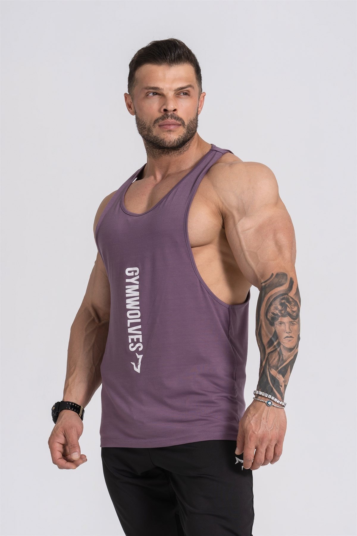 Gymwolves Spor Atleti | Stringer | Mor | Workout Tanktop | Comfortable Serisi
