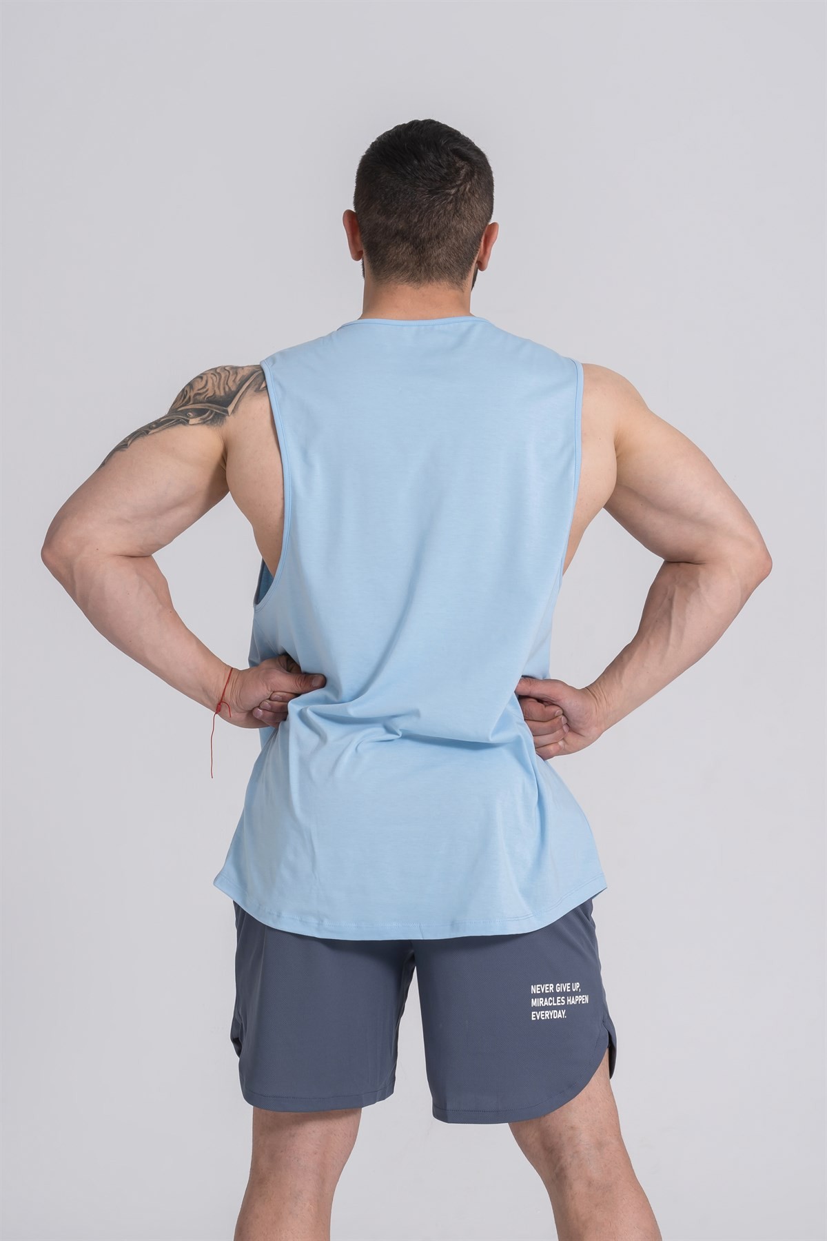Gymwolves Erkek Kolsuz T-Shirt | Erkek Spor T-shirt | Light Blue | Workout Tanktop |