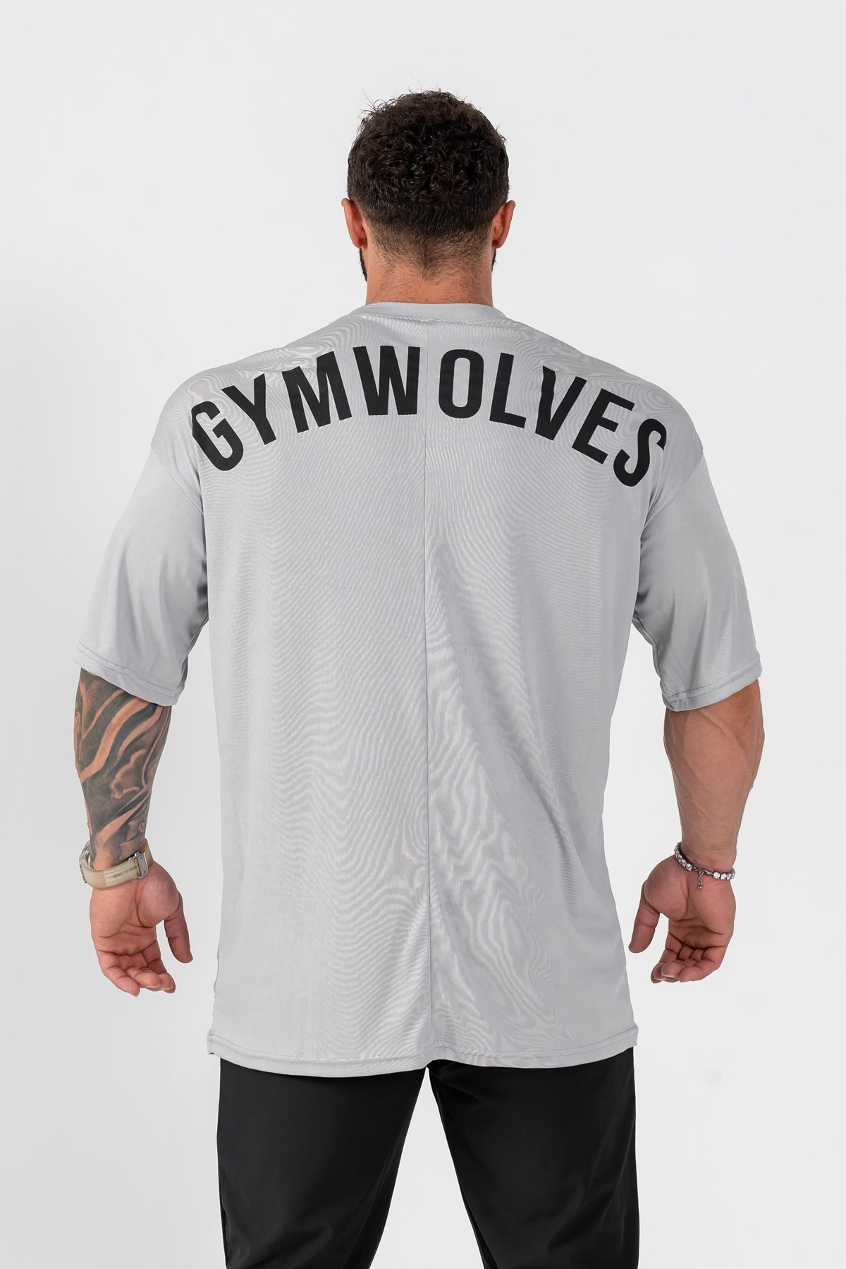 Gymwolves Erkek Over Size Spor T-Shirt | Gri | Workout T-Shirt | Relax Serisi |