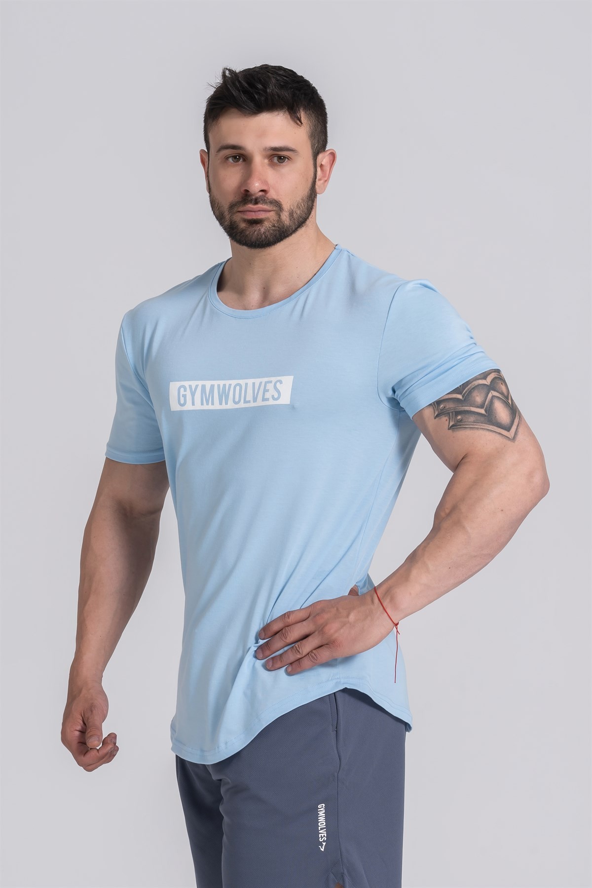 Gymwolves  Erkek Spor T-Shirt  | Light Blue | Workout T-Shirt |
