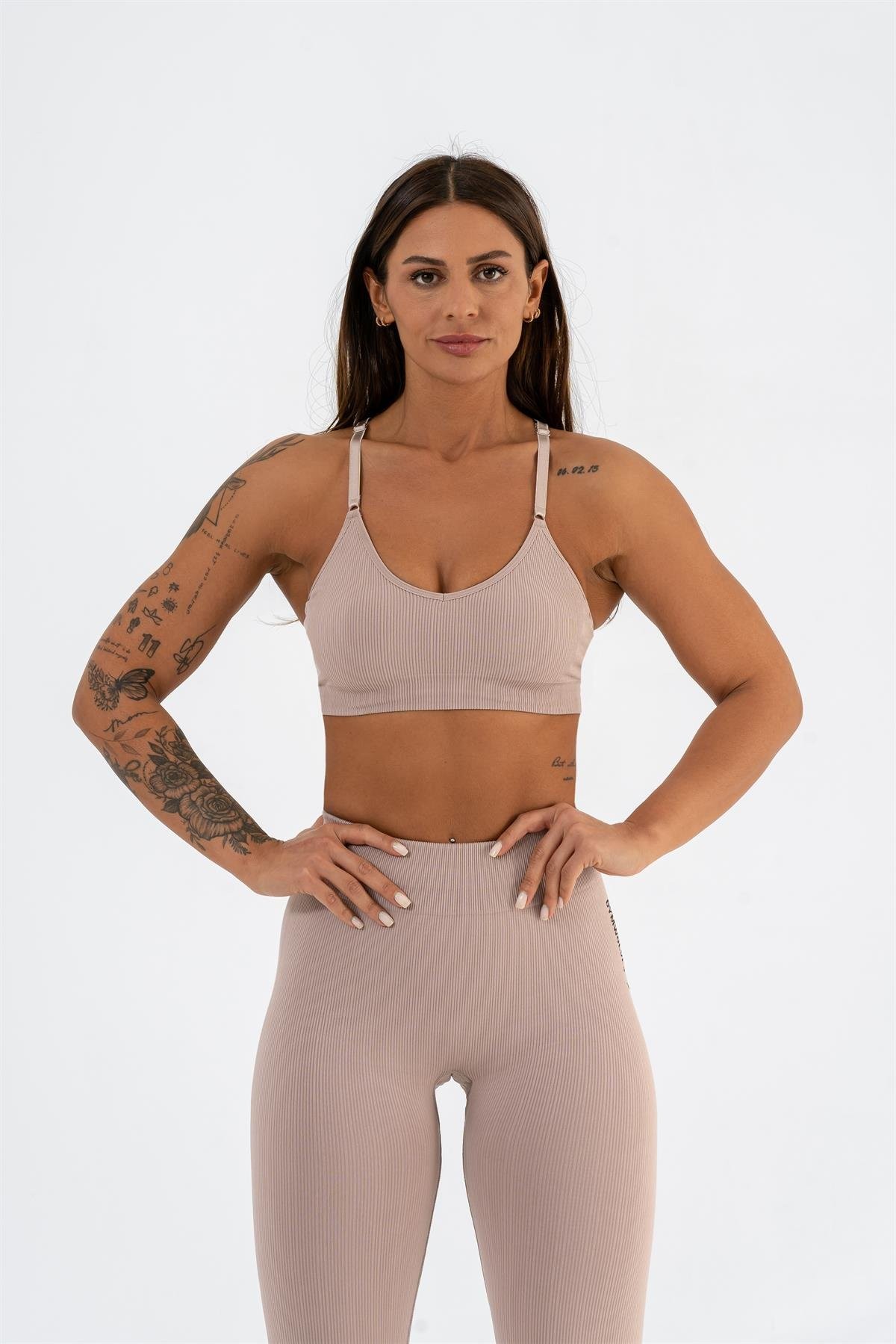 Gymwolves Dikişsiz Spor Sütyeni | Pudra | Seamles Bras | İnce Fitilli Model |