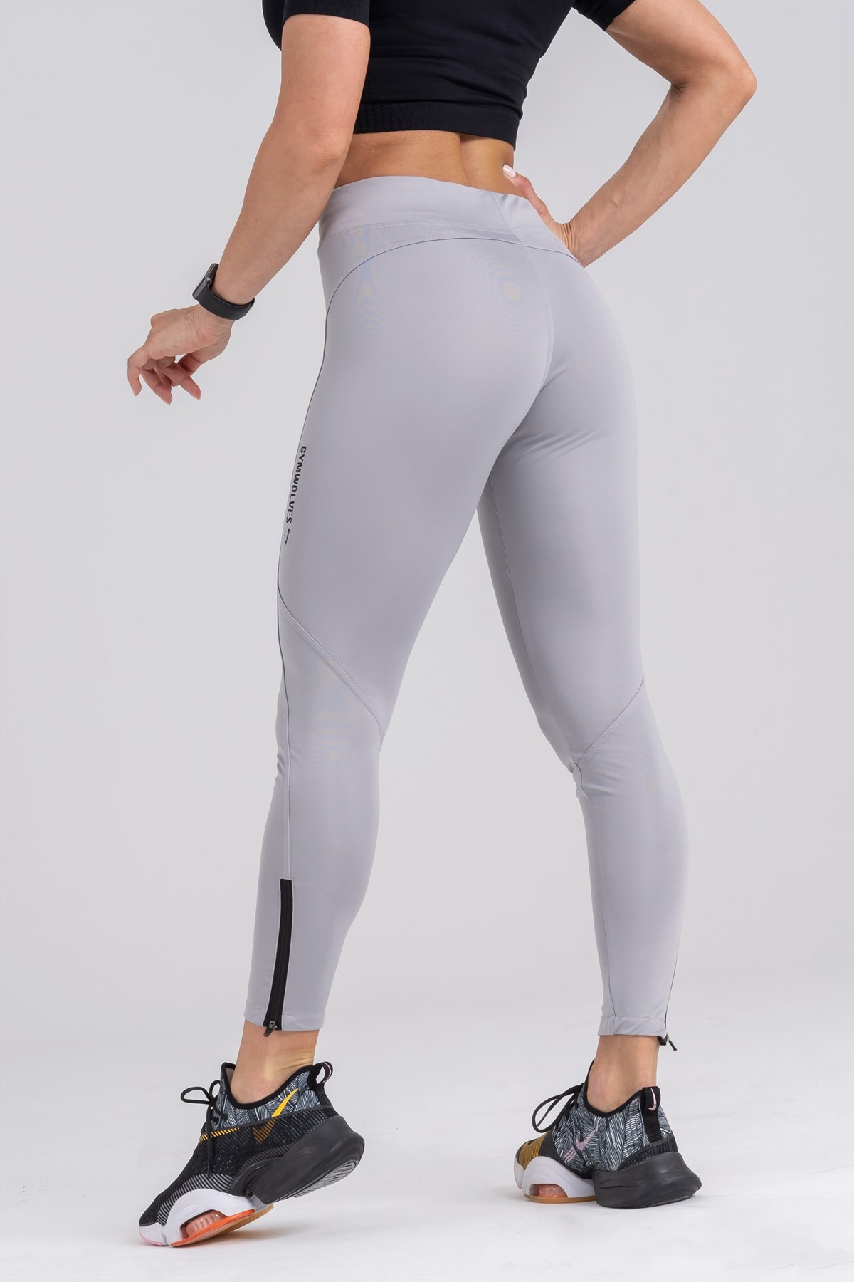 Gymwolves Spor Tayt | Push Up Woman Sports Leggings | Light Gri | Running Series |