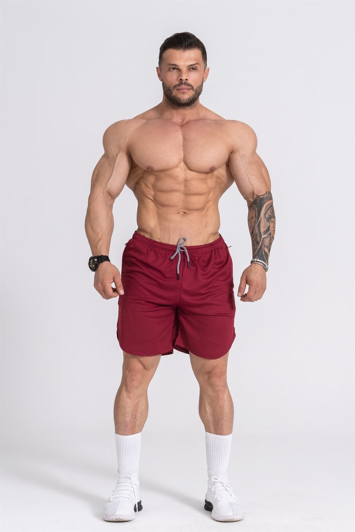 Gymwolves Erkek Spor Şort Çift Katmanlı | Bordo | Comfortable Serisi |