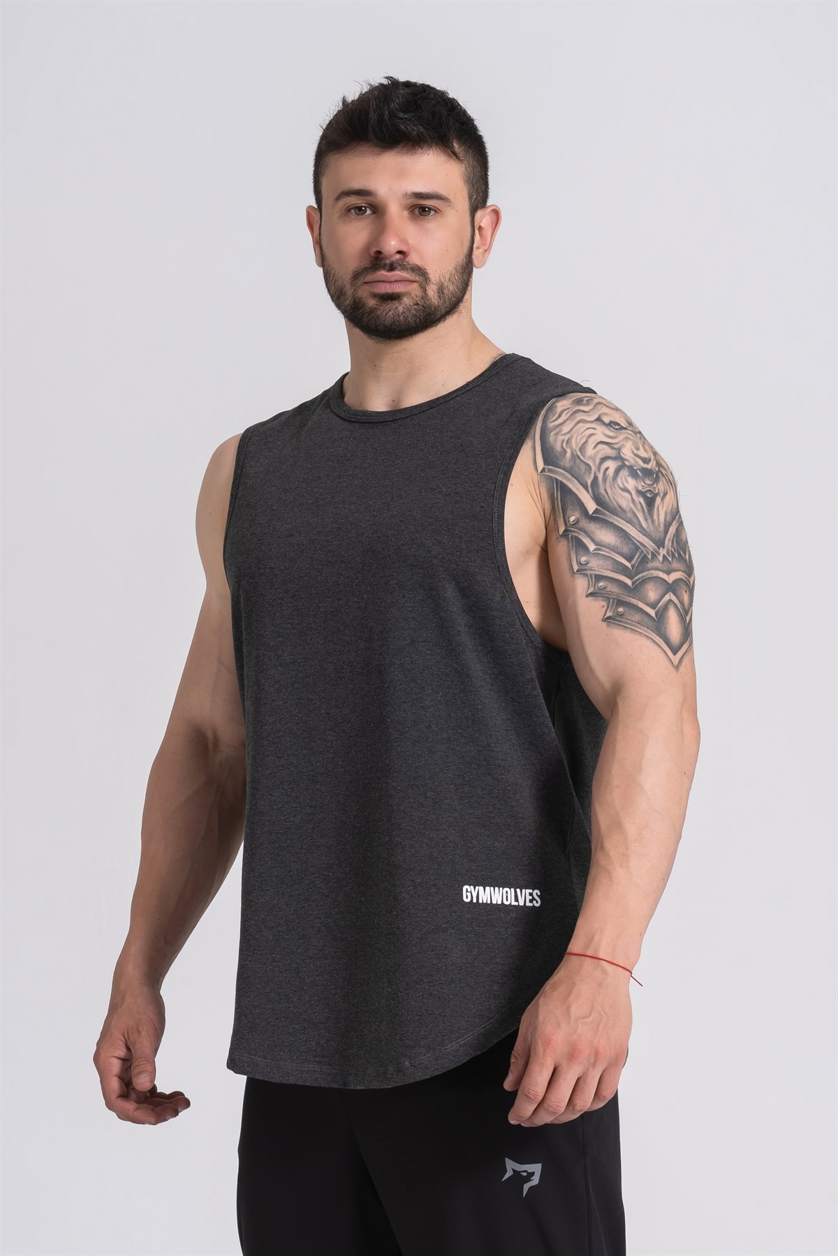 Gymwolves Erkek Kolsuz T-Shirt | Erkek Spor T-shirt | Workout Tanktop | Siyah Melanj | Never Give Up |