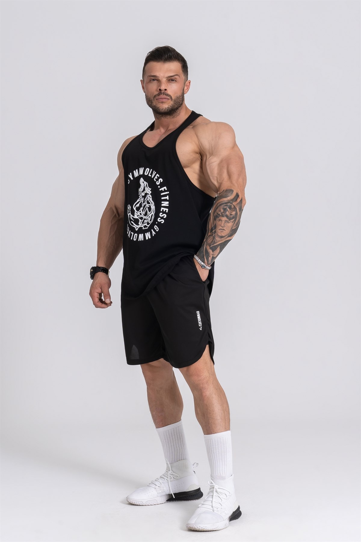 Gymwolves Erkek Spor Atleti | Stringer | Workout Tanktop | Siyah | Wolf Serisi