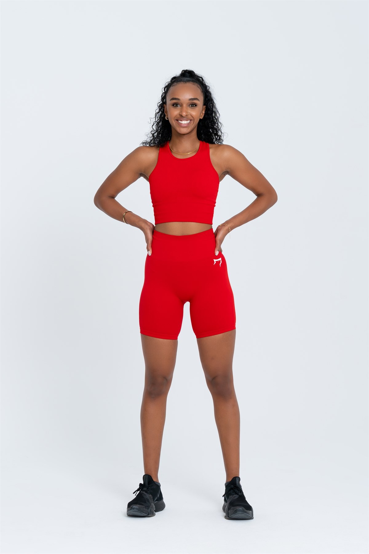 Gymwolves Kadın Spor Şort | Kırmızı | Dikişsiz Spor Şort | Fitilli |