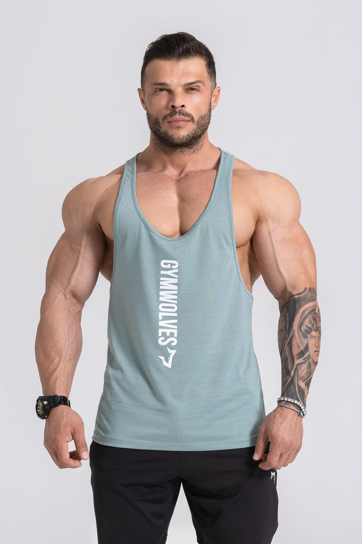 Gymwolves Erkek Spor Atleti İnce Askılı | Stringer | Yeşil | Workout Tanktop |