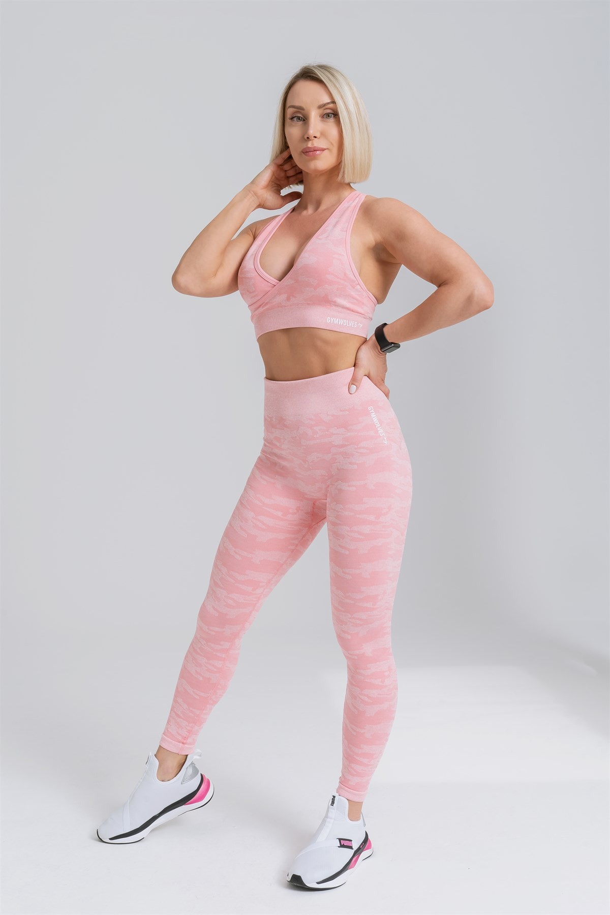 Gymwolves Dikişsiz Spor Sütyeni | Pembe | Kamuflaj Desen | Seamles Bras | Action Serisi