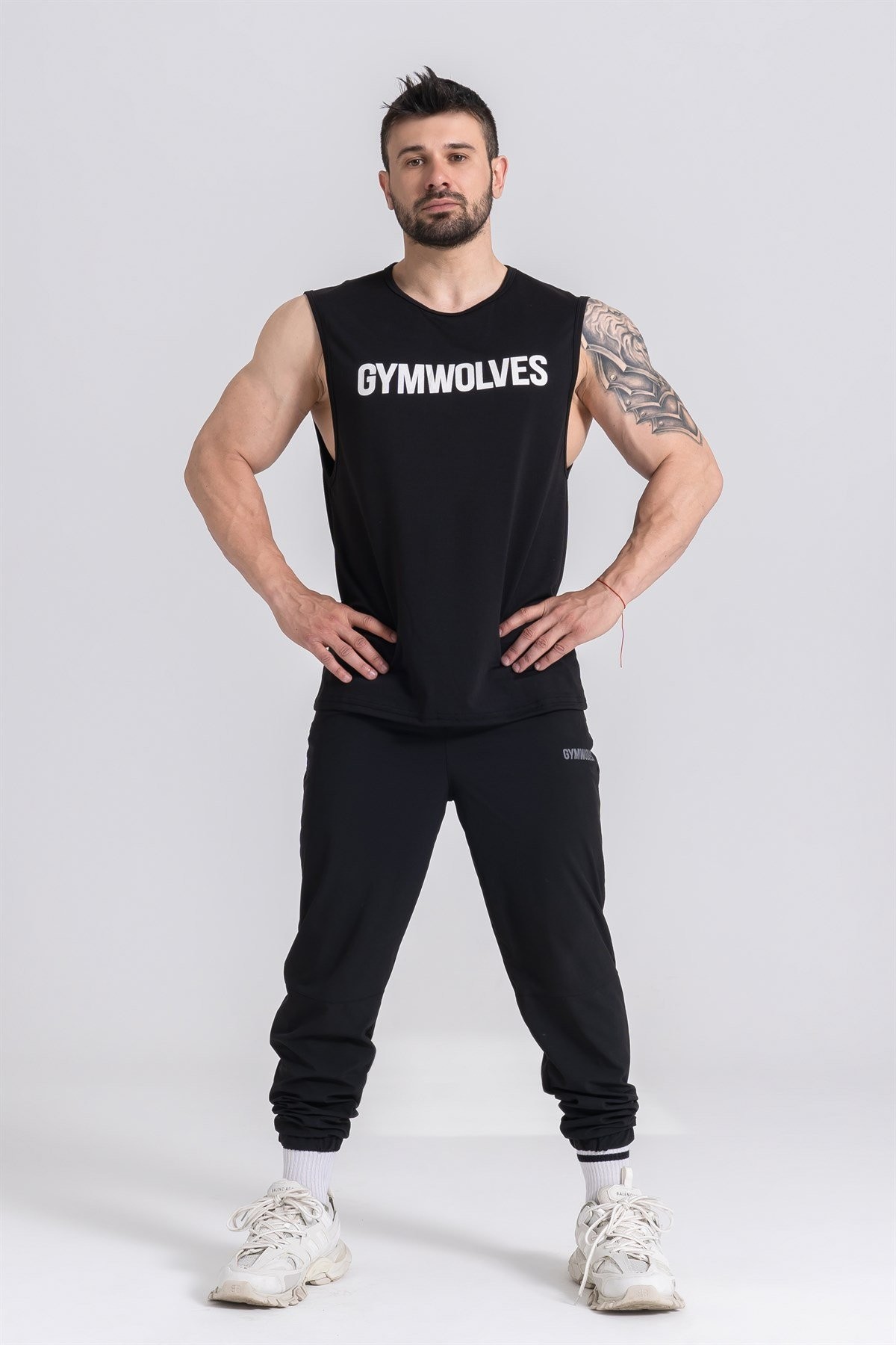 Gymwolves Erkek Kolsuz T-Shirt | Erkek Spor T-shirt | Siyah | Workout Tanktop |