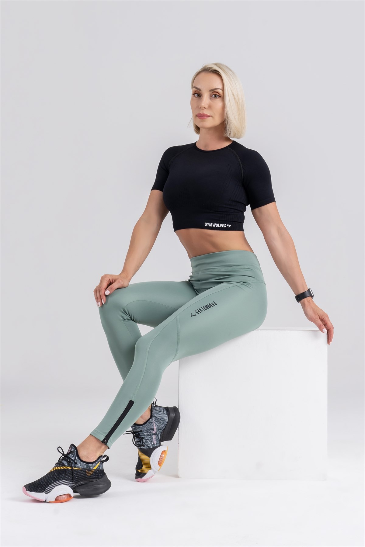 Gymwolves Spor Tayt | Push Up Woman Sports Leggings | Yeşil | Running Series |