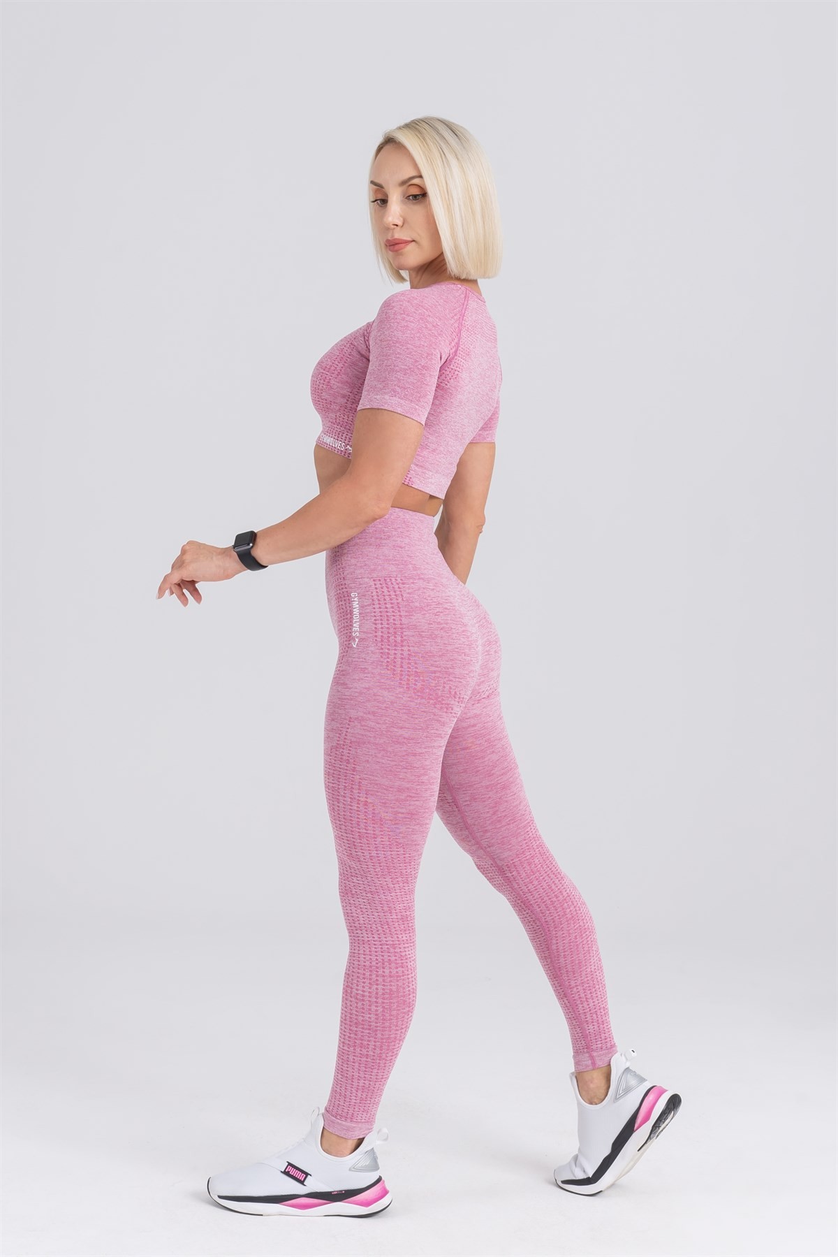 Gymwolves Kadın Kısa Kollu Dikişsiz Spor Tshirt | Crop Tops | Pembe | Activated Serisi |