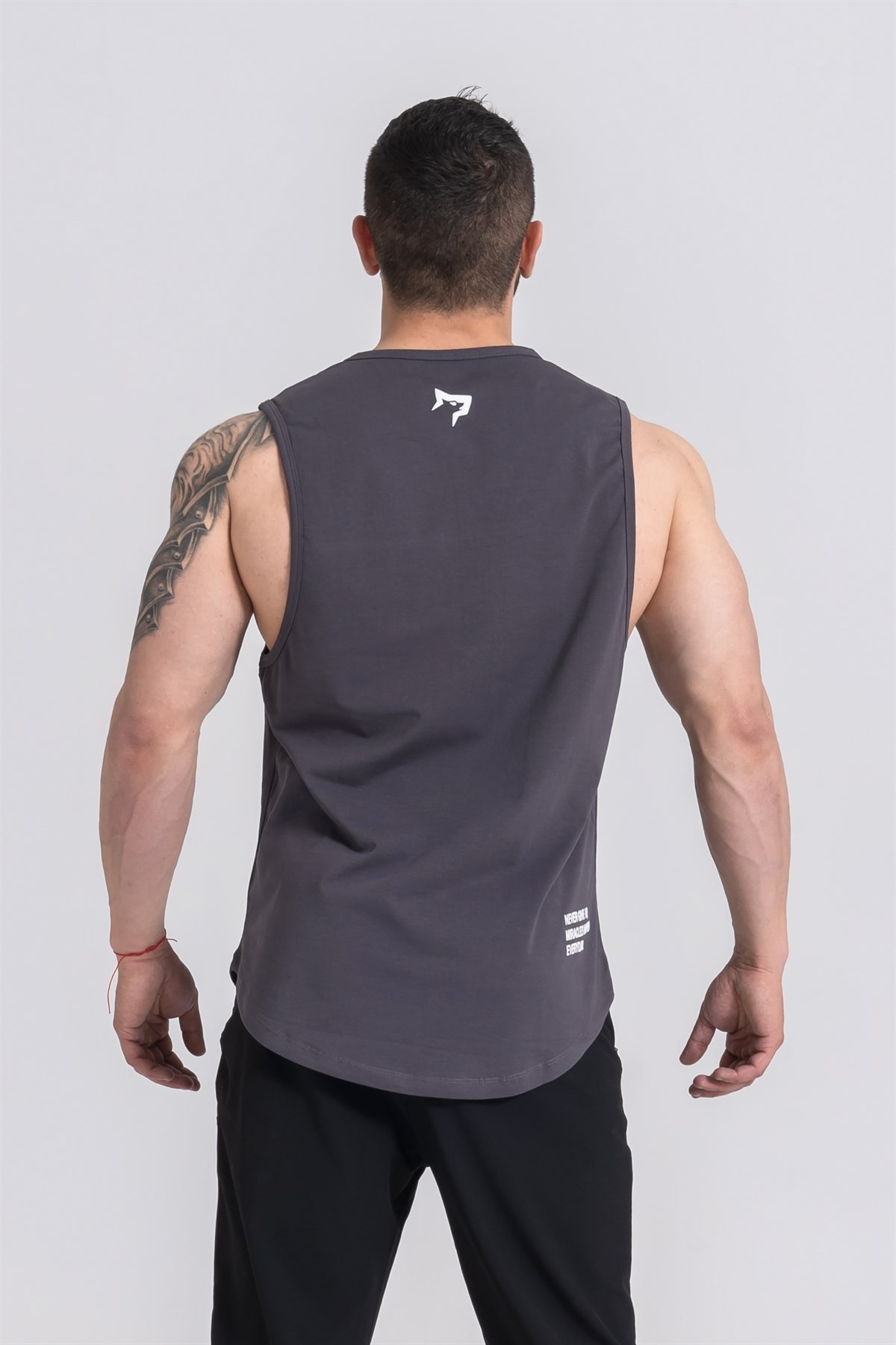 Gymwolves Erkek Kolsuz T-Shirt | Erkek Spor T-shirt | Workout Tanktop | Füme | Never Give Up |