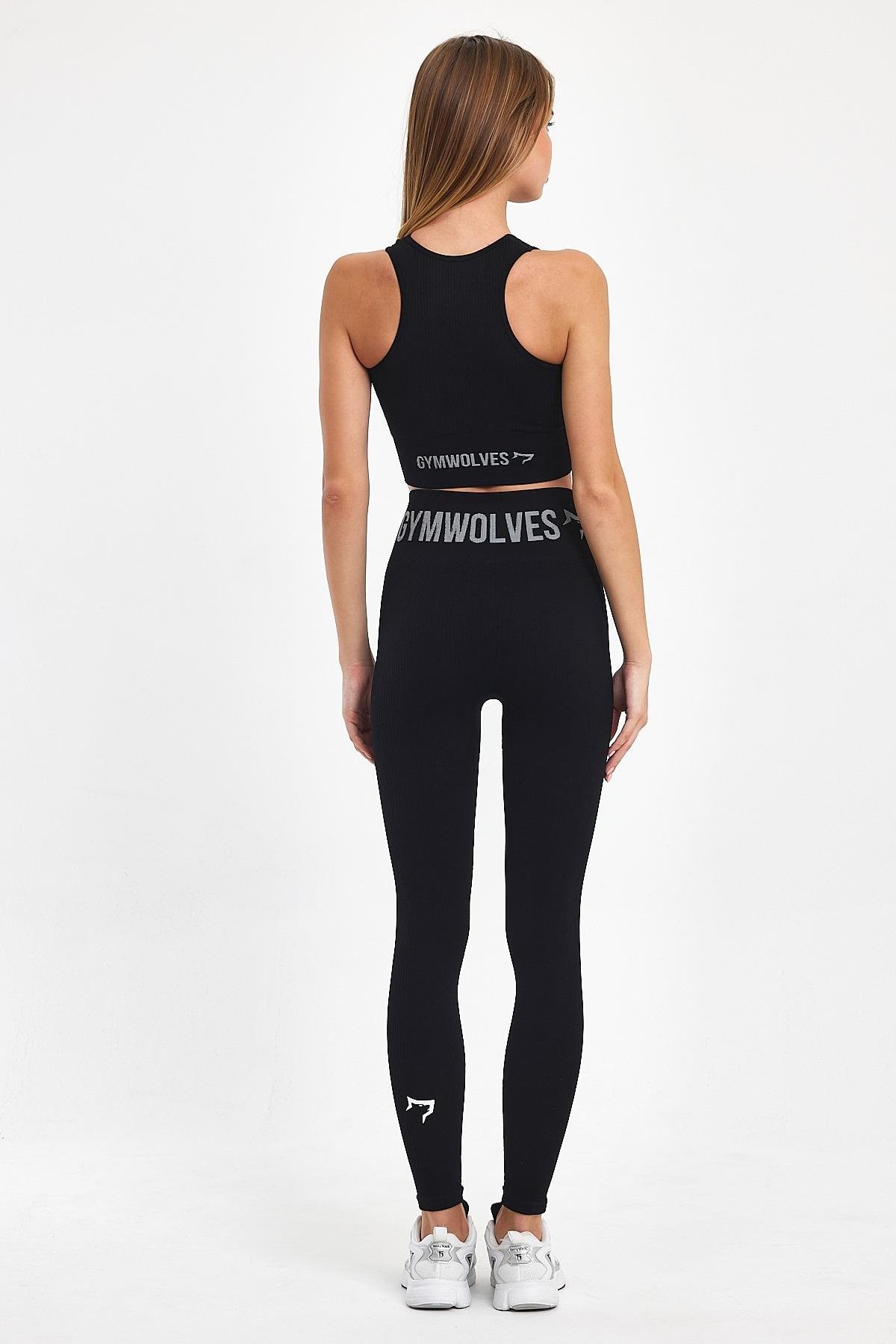 Gymwolves Dikişsiz Spor Tayt | Siyah | Seamles Leggings | Kalın Fitilli |