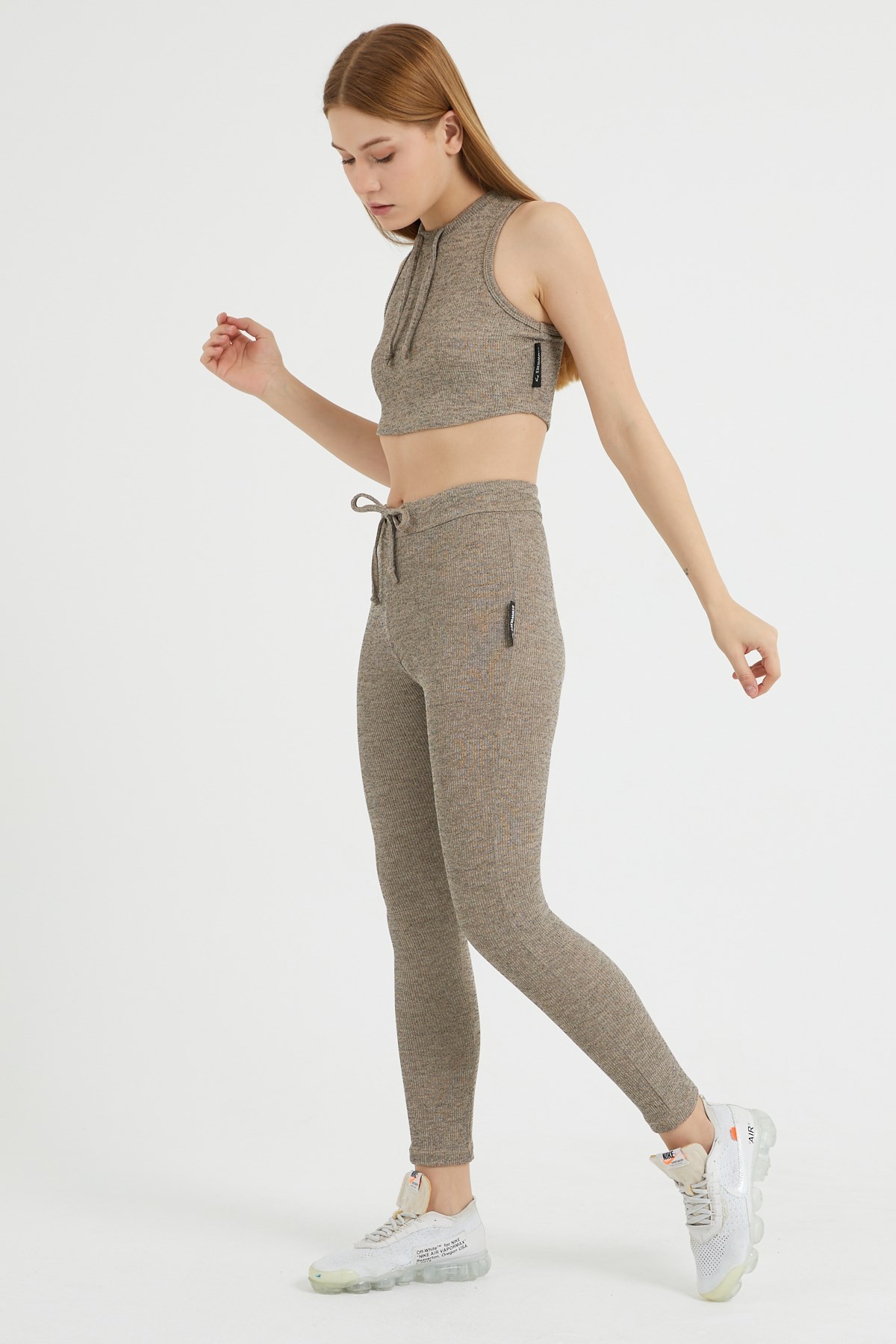 Gymwolves Kadın Eşofman Takımı 3 lü Set | Kahverengi | Bra | Hoodie | Bottom |
