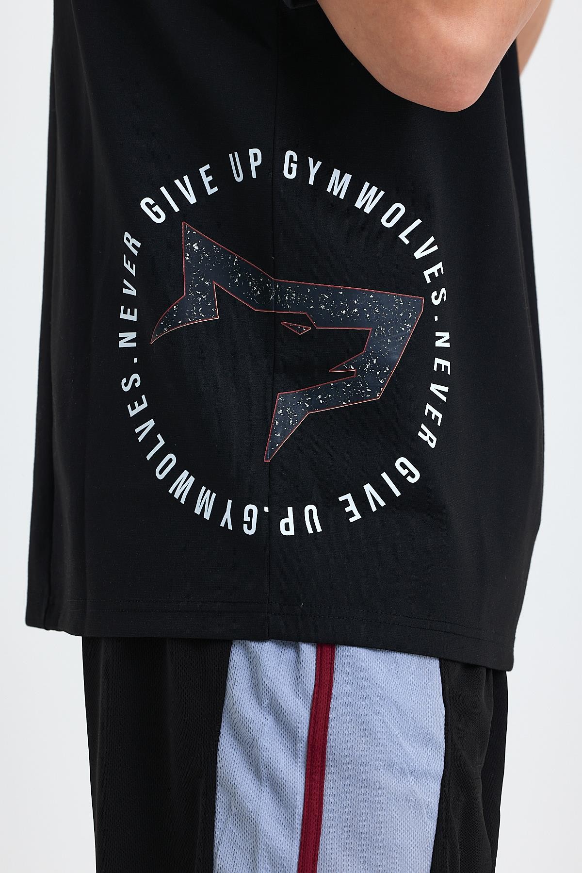 Gymwolves Erkek Over Size Spor T-Shirt | Kurt  Baskılı | Workout T-Shirt | Tişört  | Siyah |