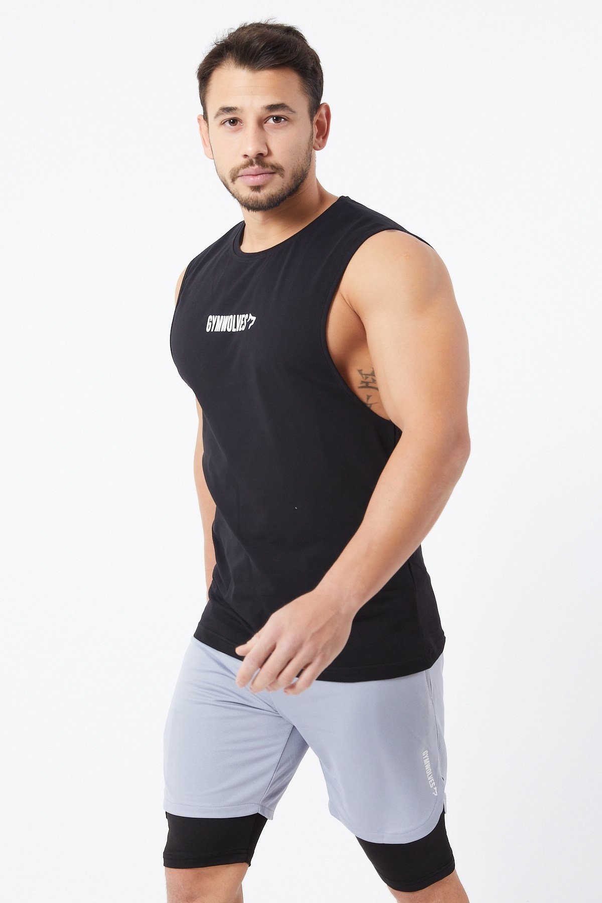 Gymwolves Erkek Kolsuz T-Shirt | Erkek Spor T-shirt | Siyah | Workout Tanktop |