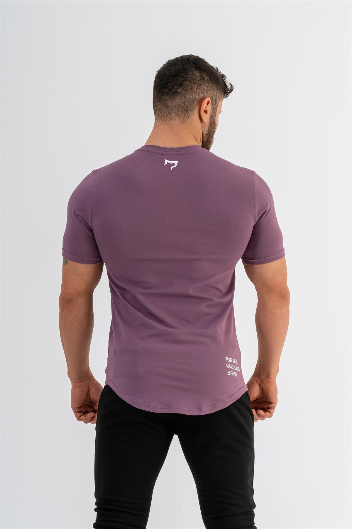 Gymwolves Erkek Spor T-Shirt | T-shirt | Mor | Workout Tanktop | Never Give Up |