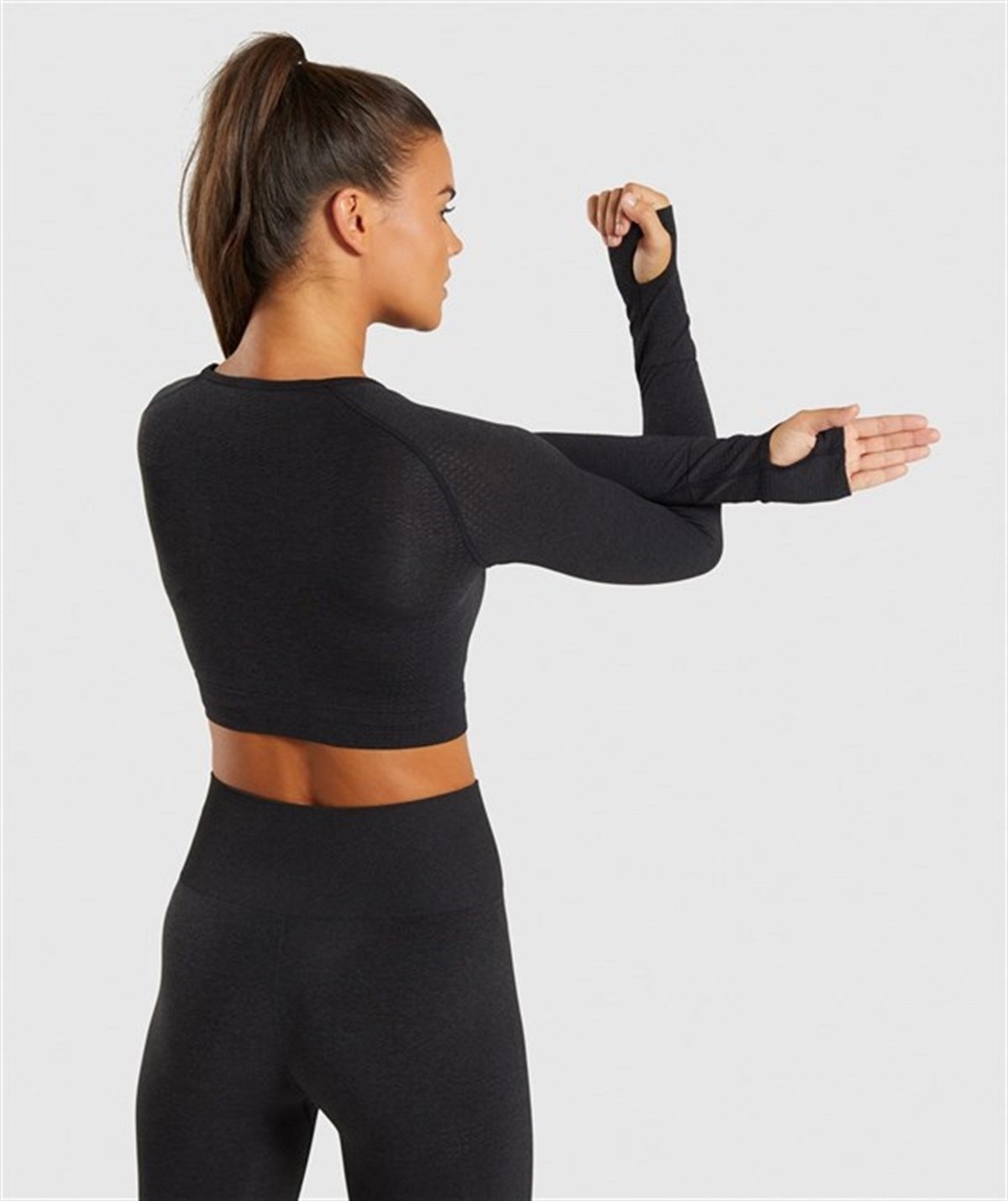 Gymwolves Kadın Uzun Kollu Dikişsiz Spor Tişört | Crop Tops | Açık Gri | Activated Serisi |