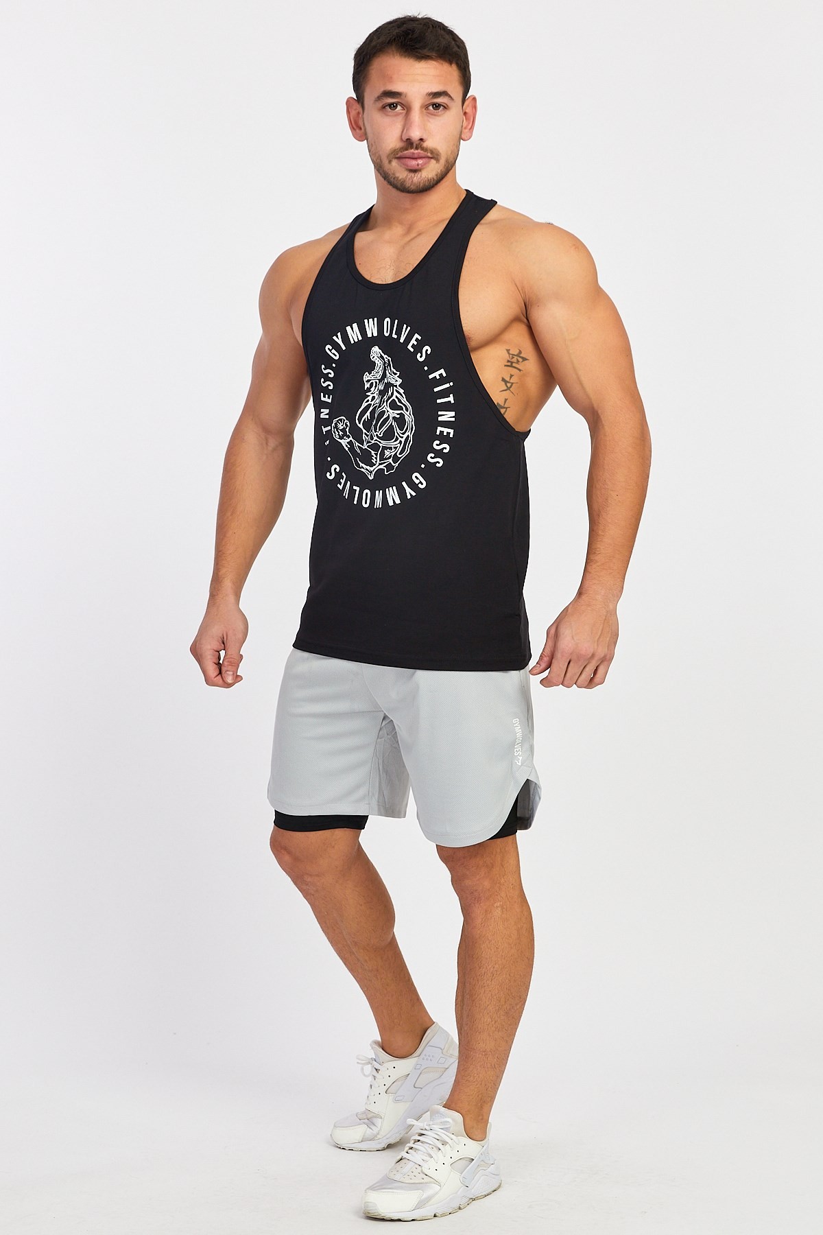 Gymwolves Erkek Spor Atleti | Stringer | Workout Tanktop | Siyah | Wolf Serisi